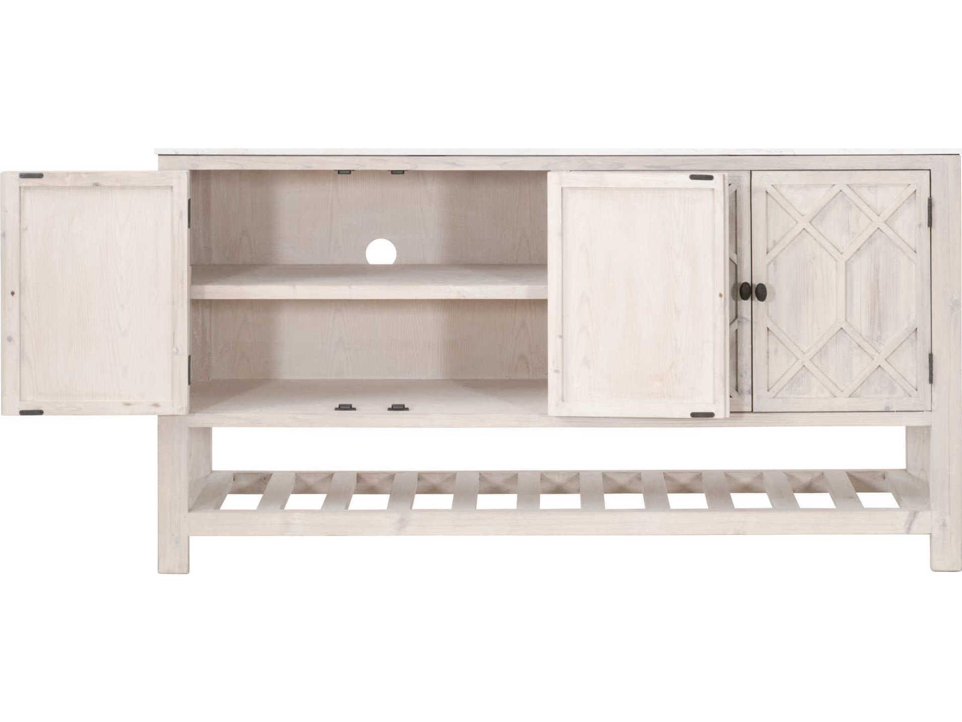 Essentials for Living Bella Antique Willow 67" Pine Wood White Wash Quartz Sideboard