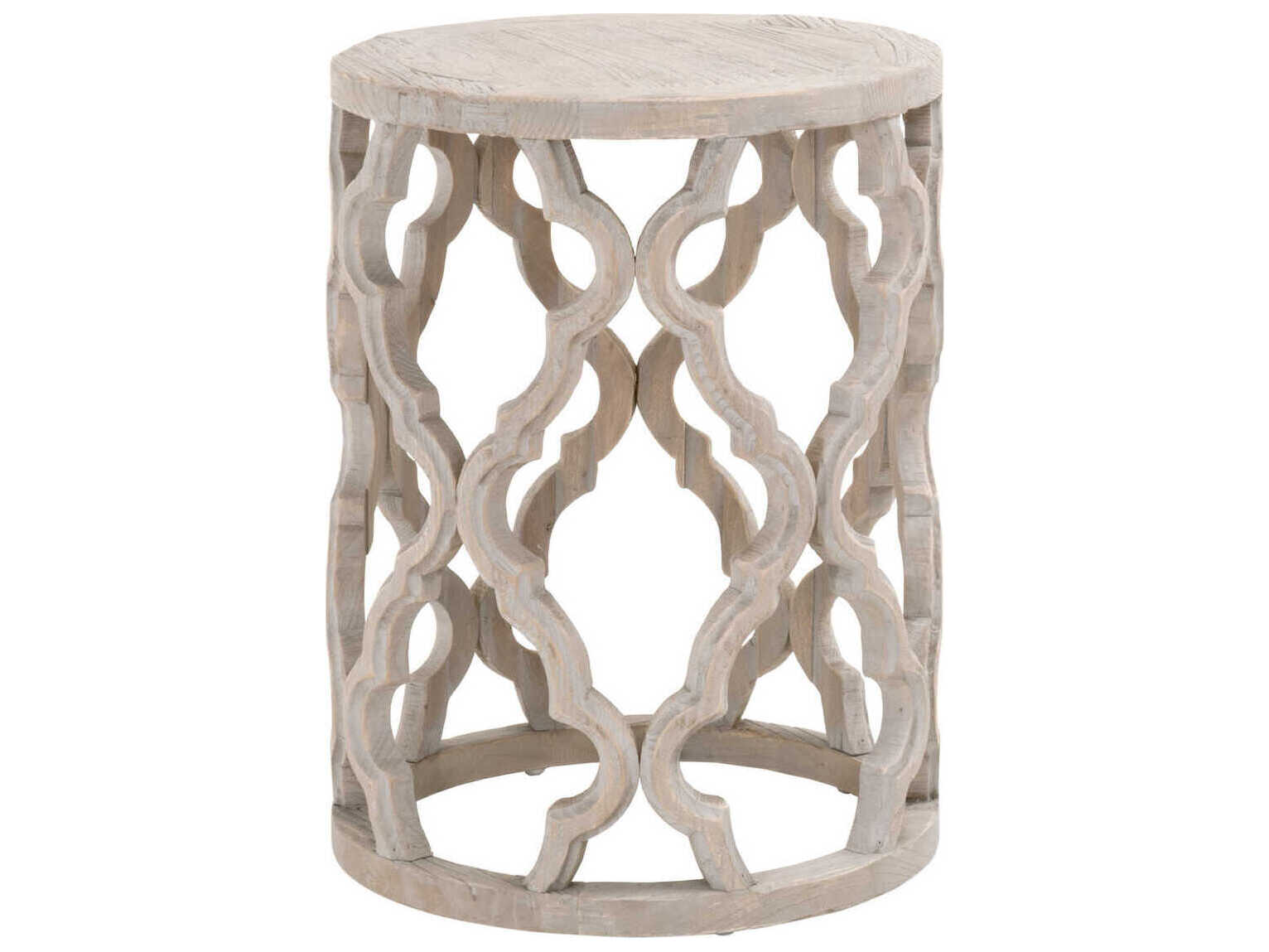 Essentials for Living Bella Antique Clover Round Wood Smoke Gray End Table