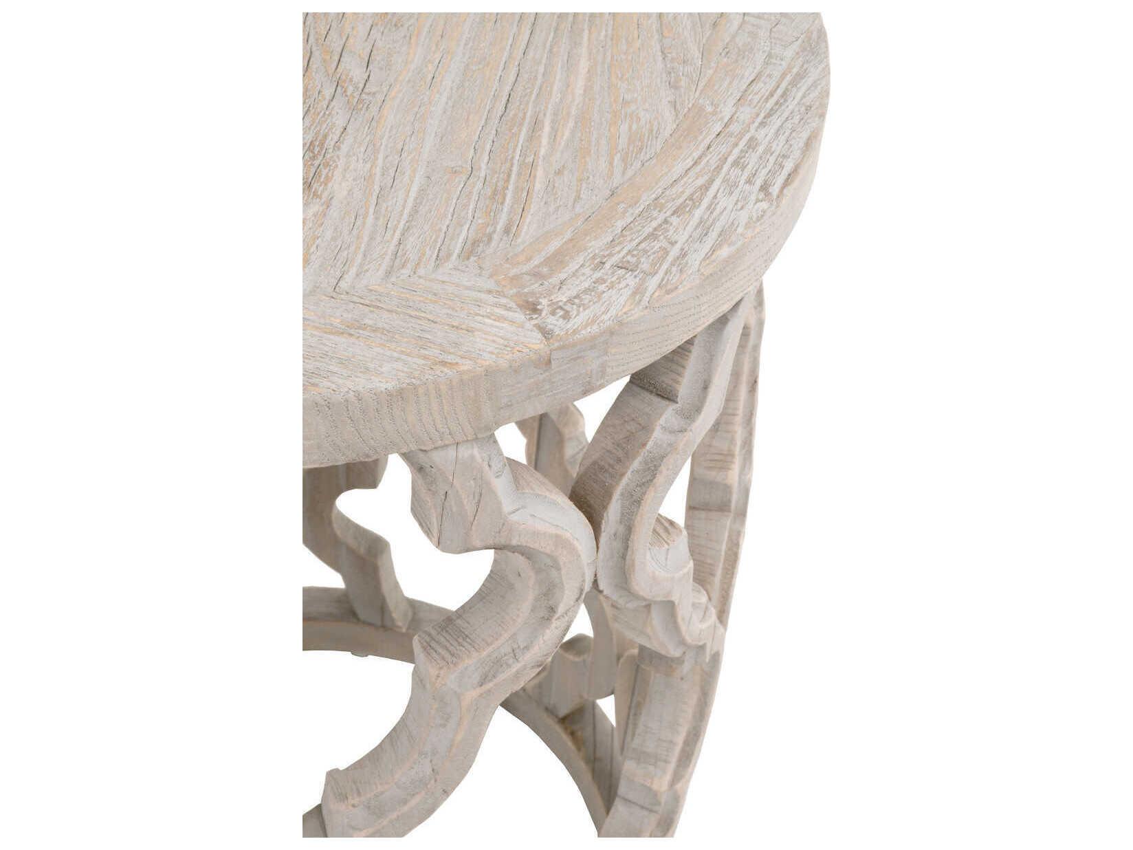 Essentials for Living Bella Antique Clover Round Wood Smoke Gray End Table