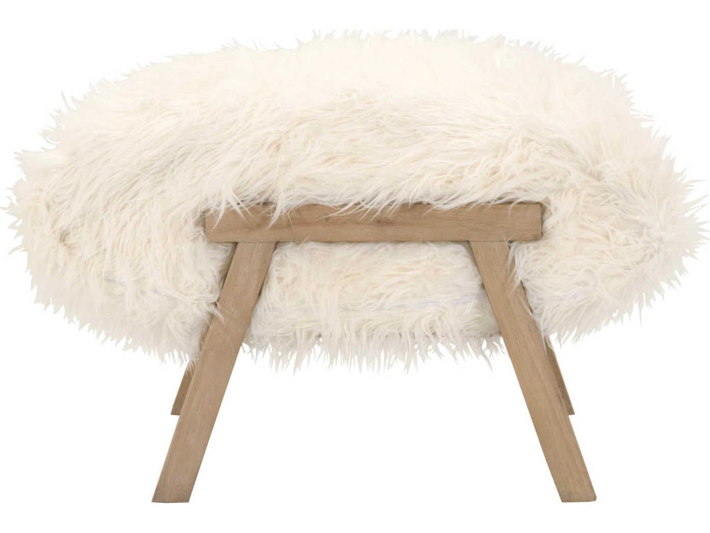 Essentials for Living Bella Antique Tibet White Fur Smoke Gray Ottoman