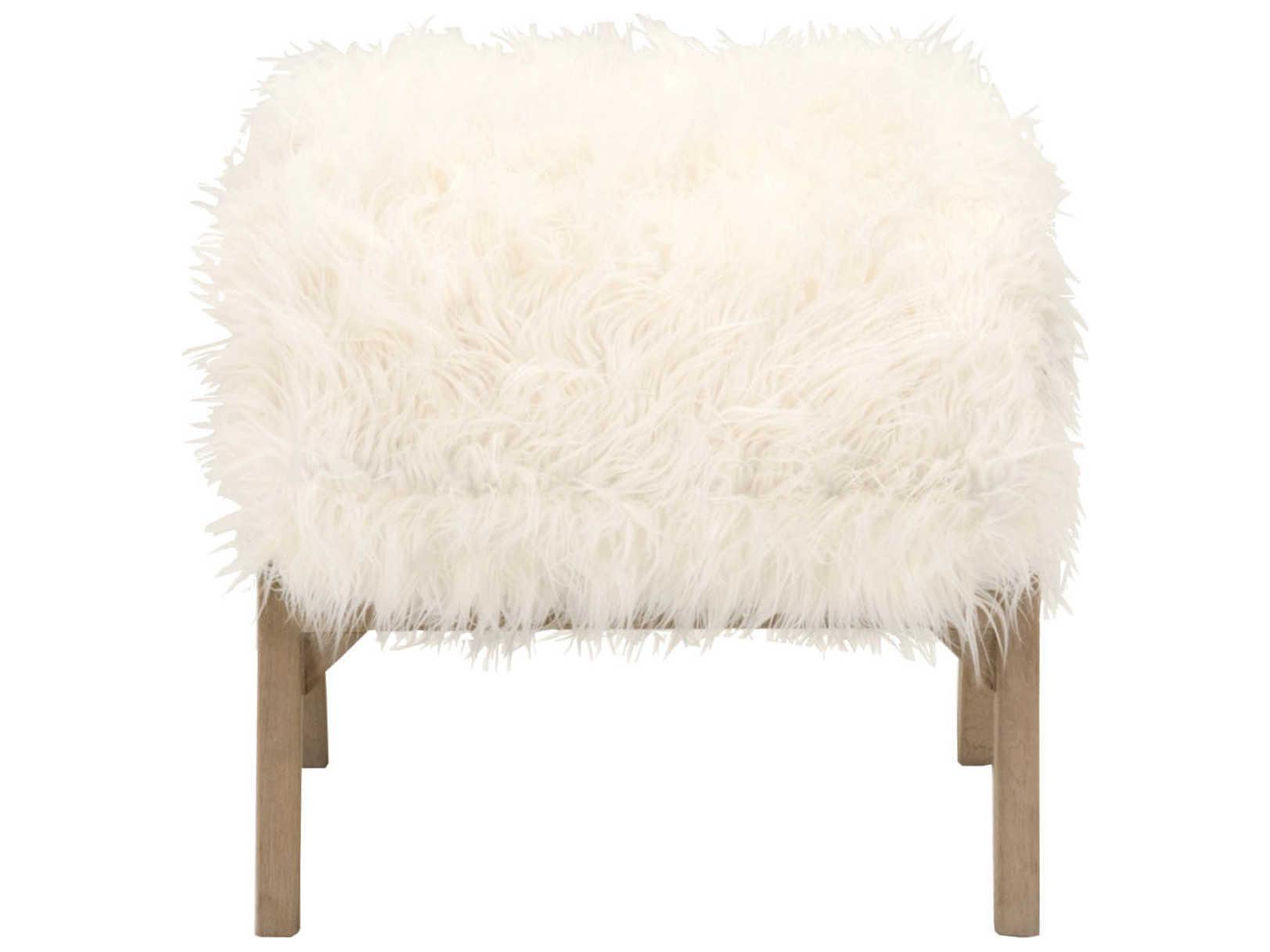 Essentials for Living Bella Antique Tibet White Fur Smoke Gray Ottoman