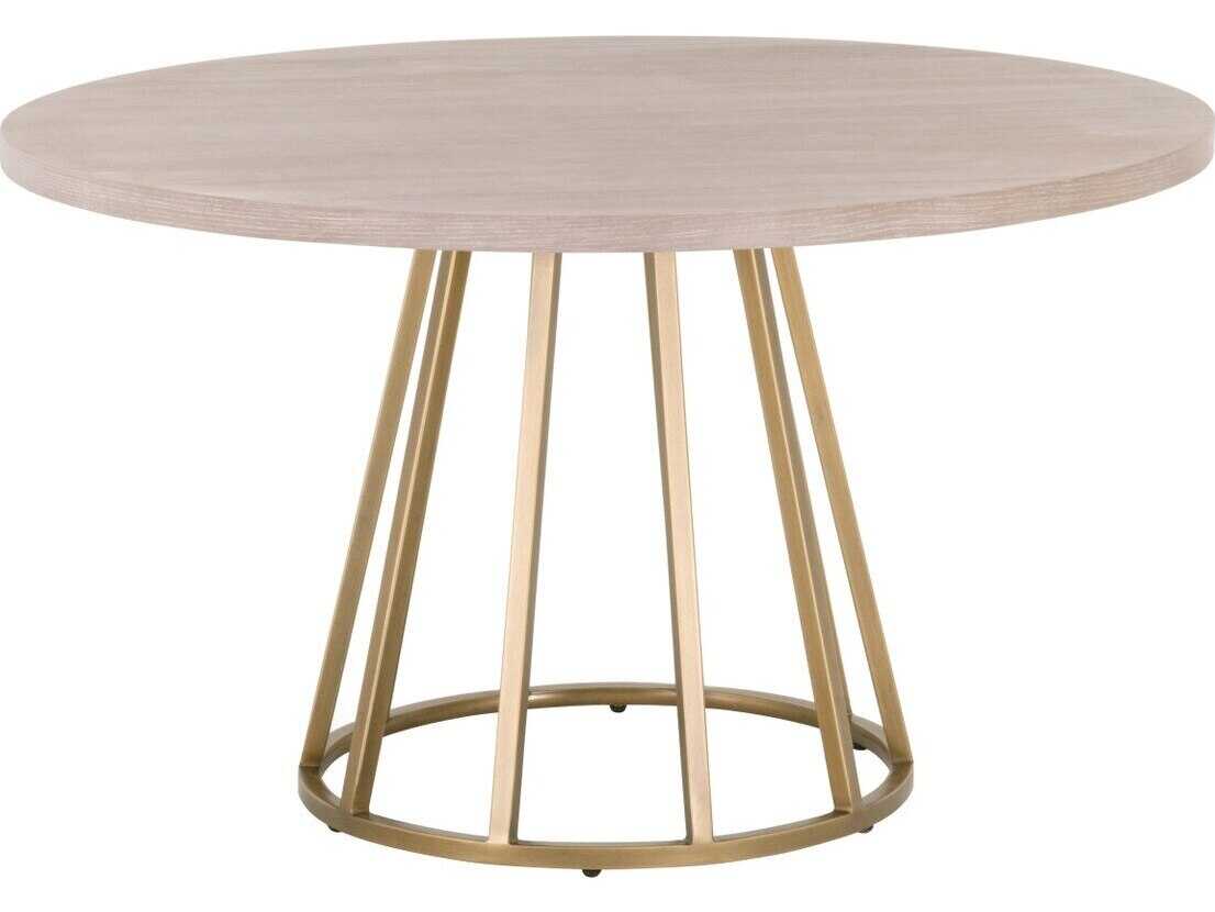 Essentials for Living Traditions Turino Round Wood Natural Gray Acacia Brushed Gold Dining Table