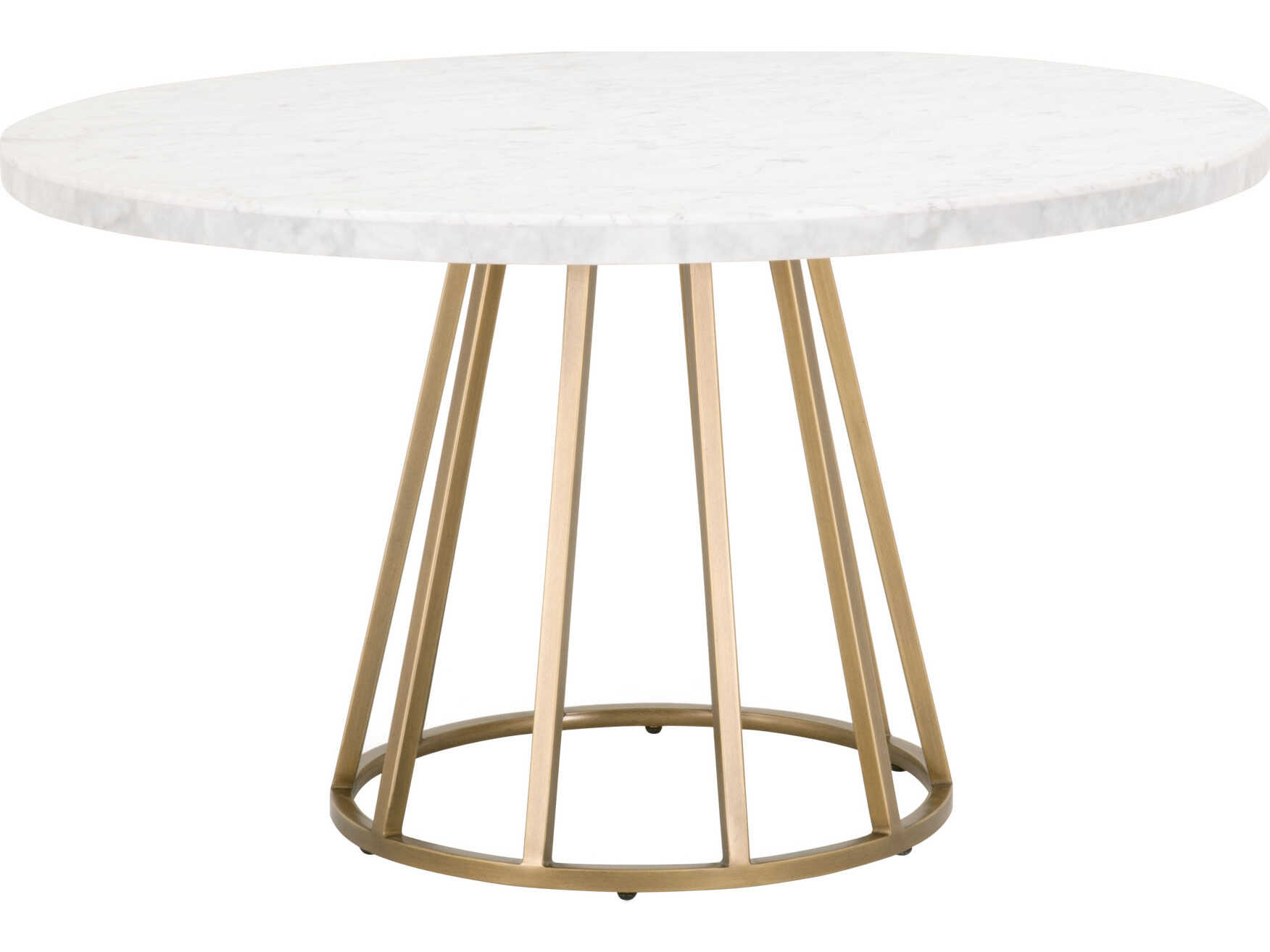 Essentials for Living Traditions Turino Round White Carrera Marble Brushed Gold Dining Table