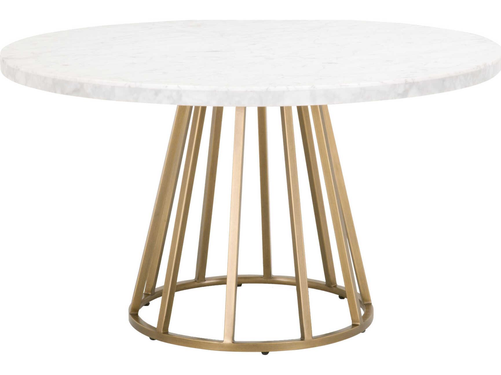 Essentials for Living Traditions Turino Round White Carrera Marble Brushed Gold Dining Table