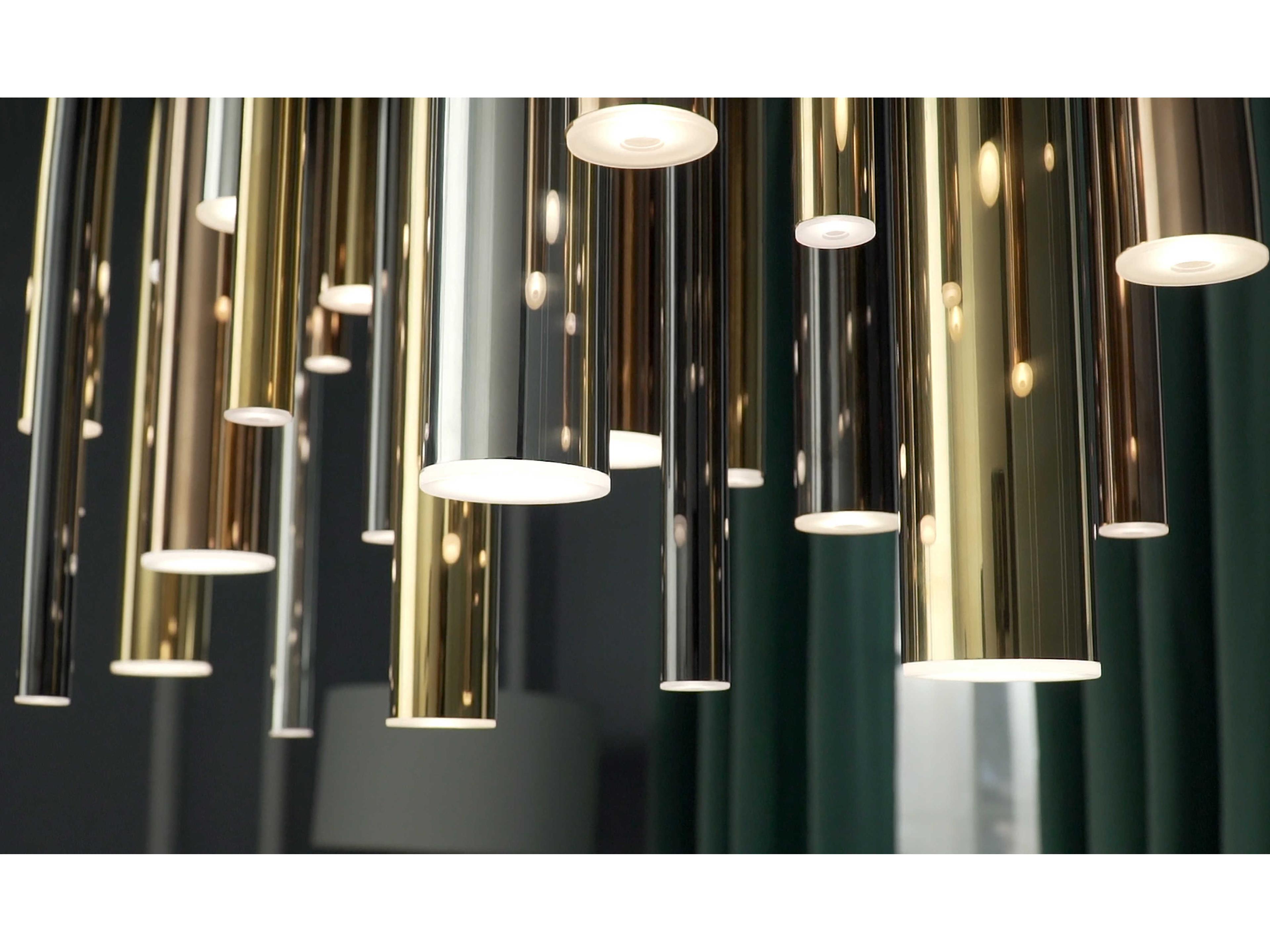 ET2 Flute 3-Light Rose Gold Polished Chrome LED Cylinder Linear Island Pendant