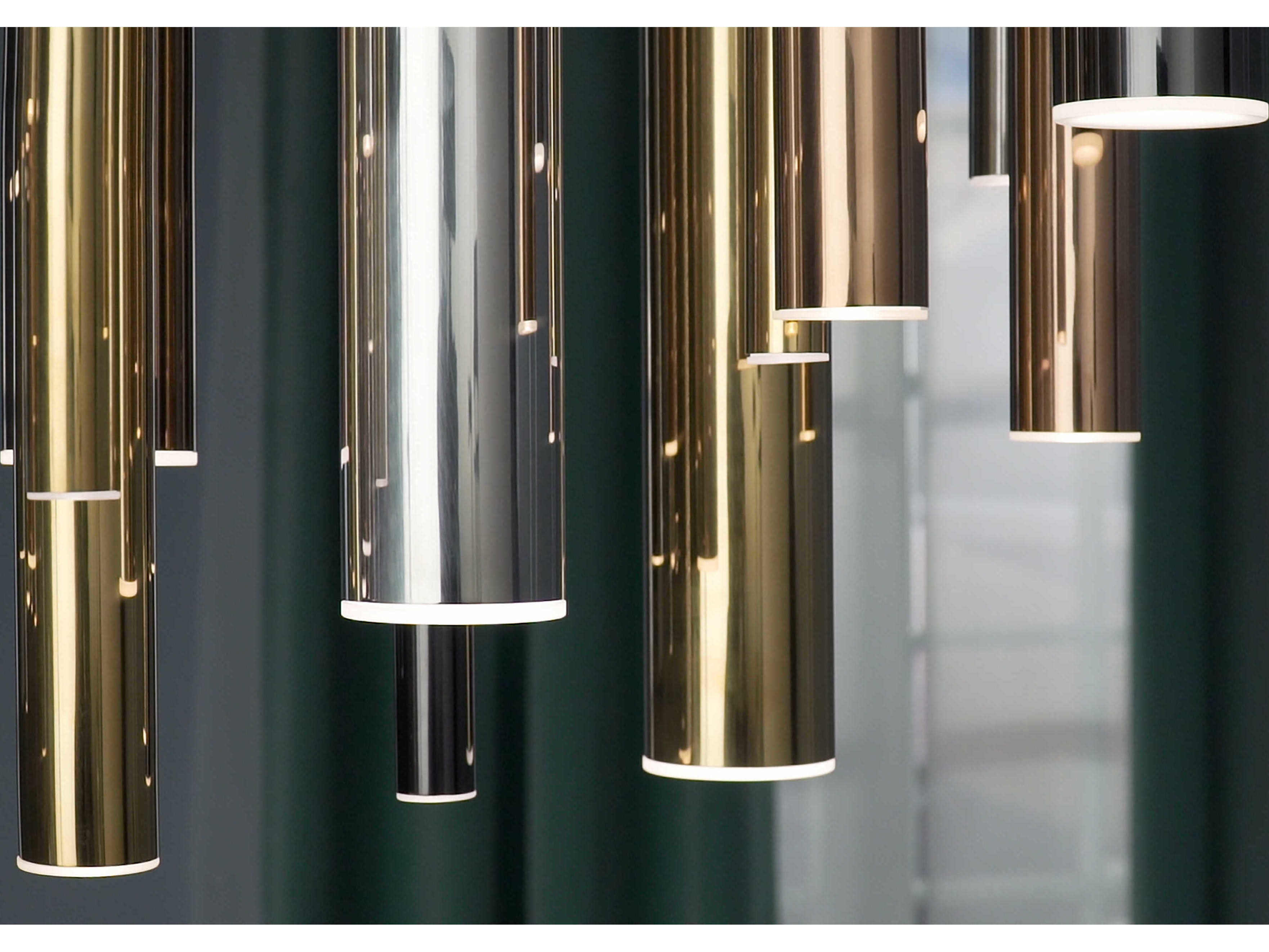 ET2 Flute 3-Light Rose Gold Polished Chrome LED Cylinder Linear Island Pendant