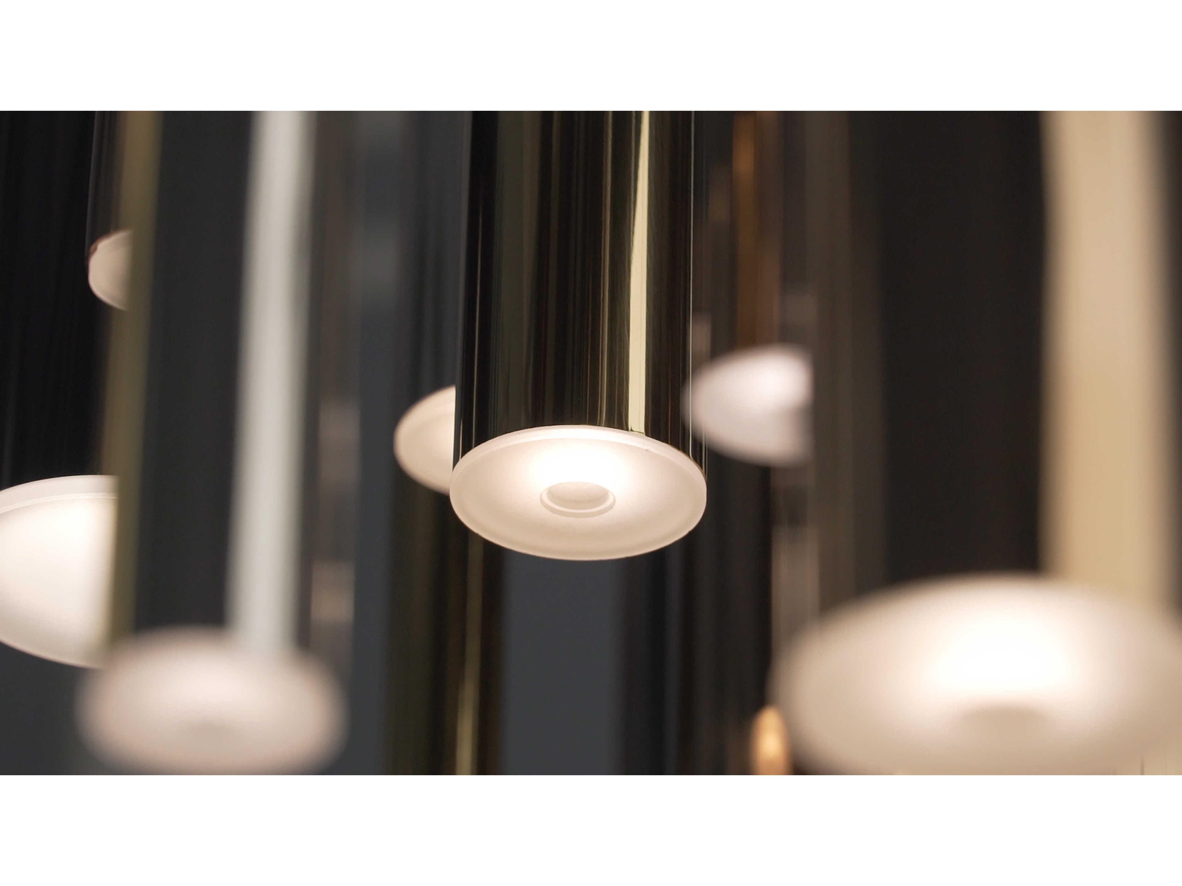 ET2 Flute 3-Light Rose Gold Polished Chrome LED Cylinder Linear Island Pendant