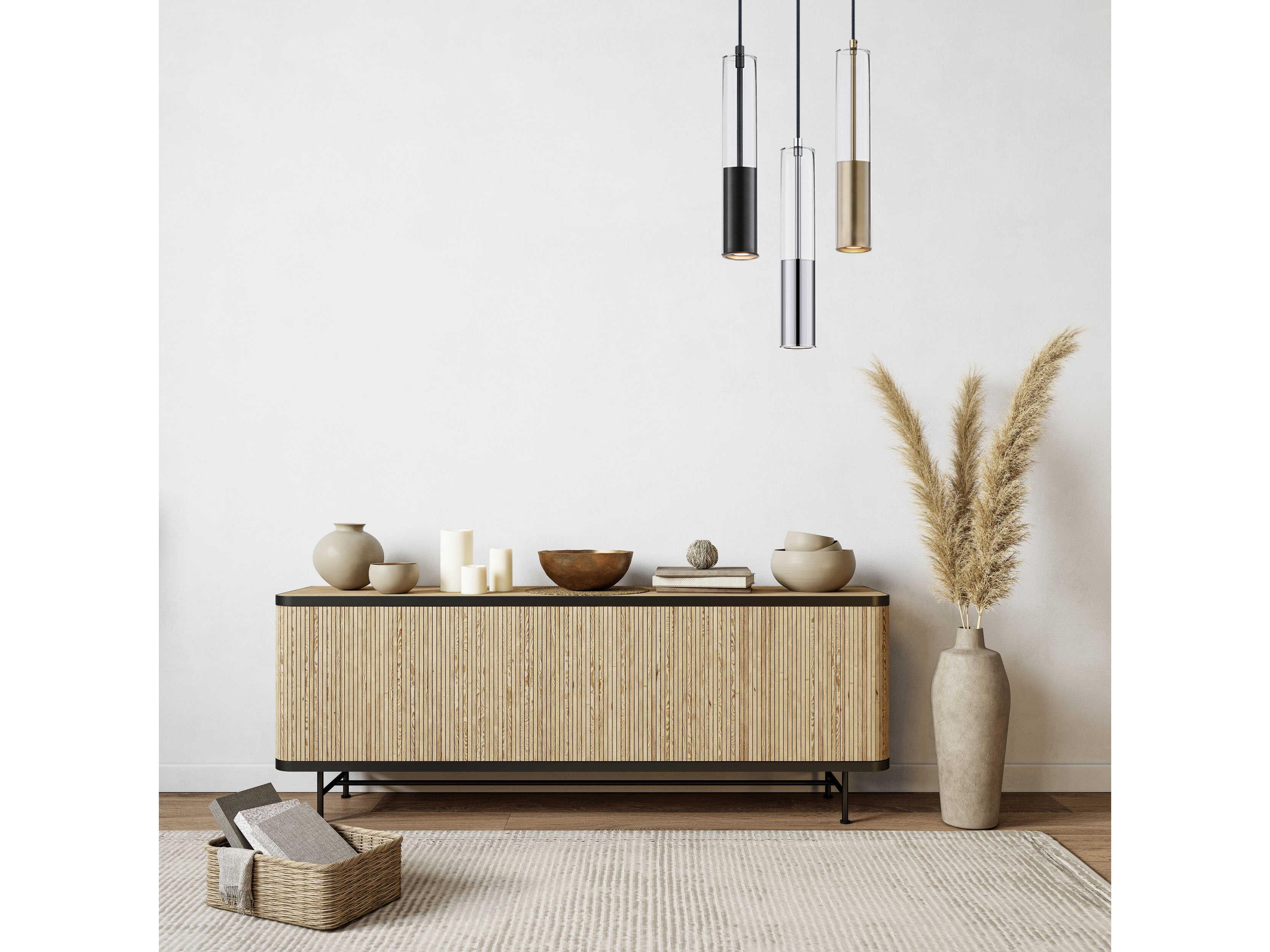 ET2 1-Light Polished Chrome Glass LED Cylinder Linear Mini Pendant