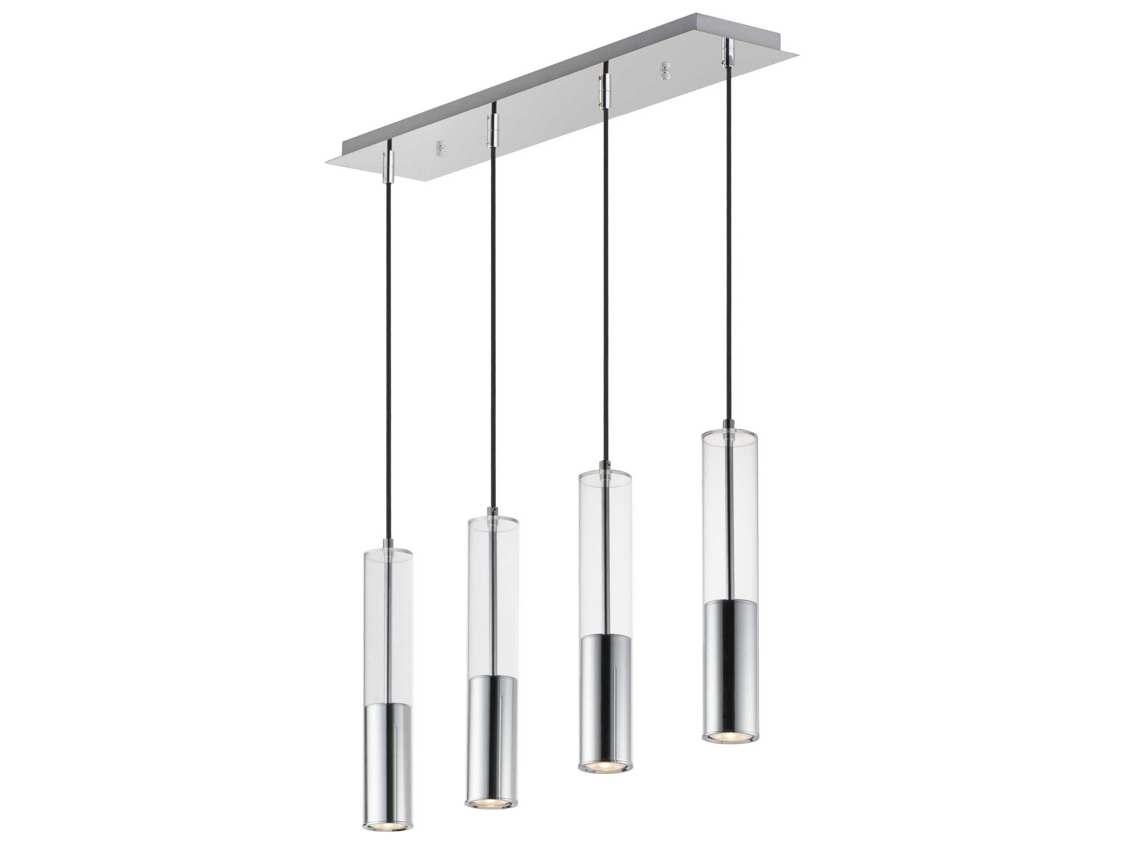 ET2 Torch 4-Light Polished Chrome Glass LED Cylinder Linear Island Pendant