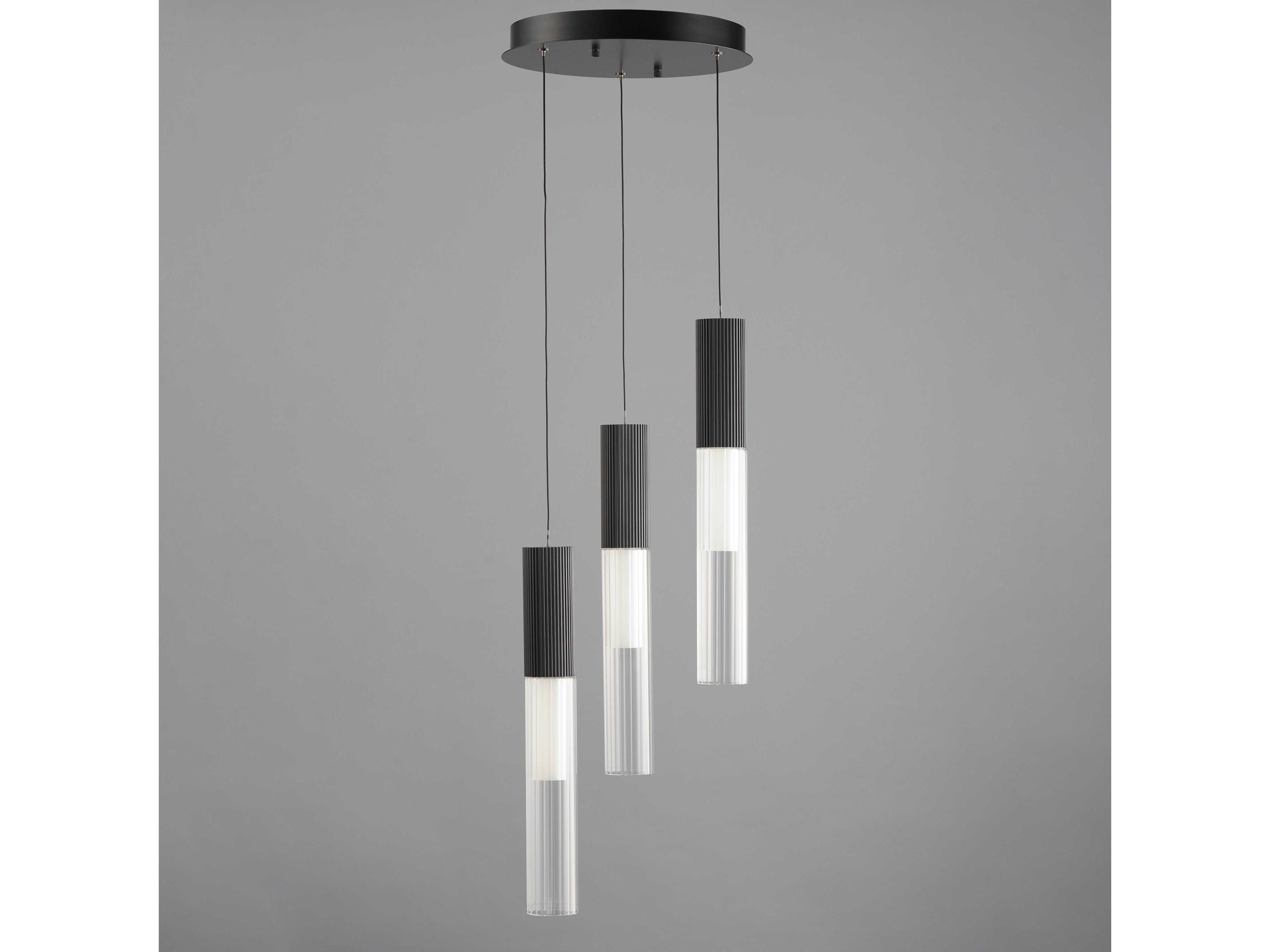 ET2 Reeds 3-Light Black Glass LED Cylinder Linear Mini Pendant