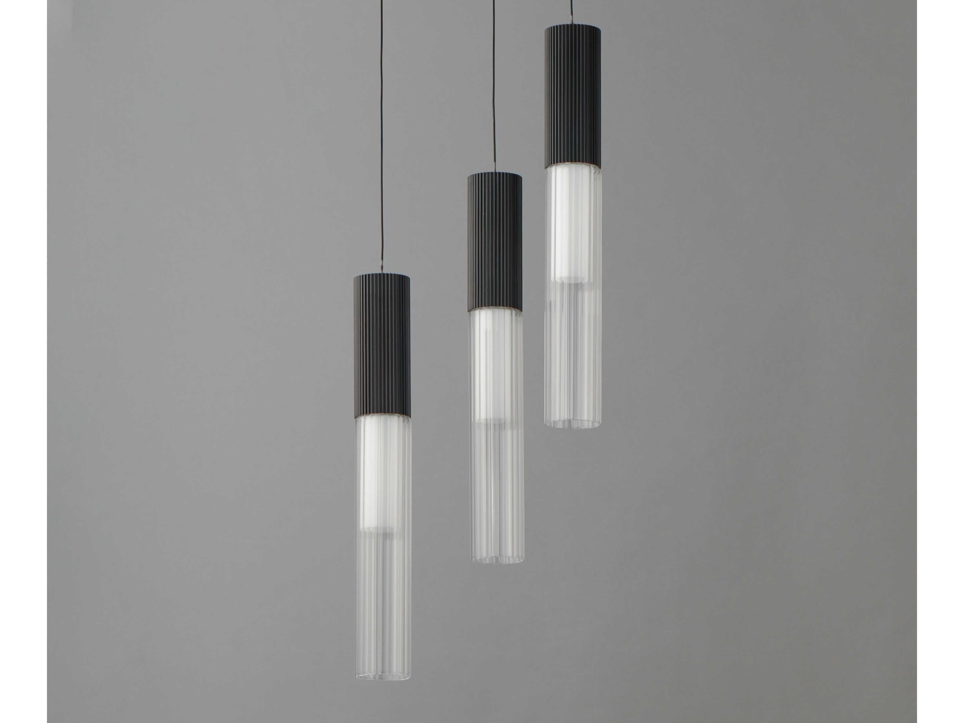 ET2 Reeds 3-Light Black Glass LED Cylinder Linear Mini Pendant