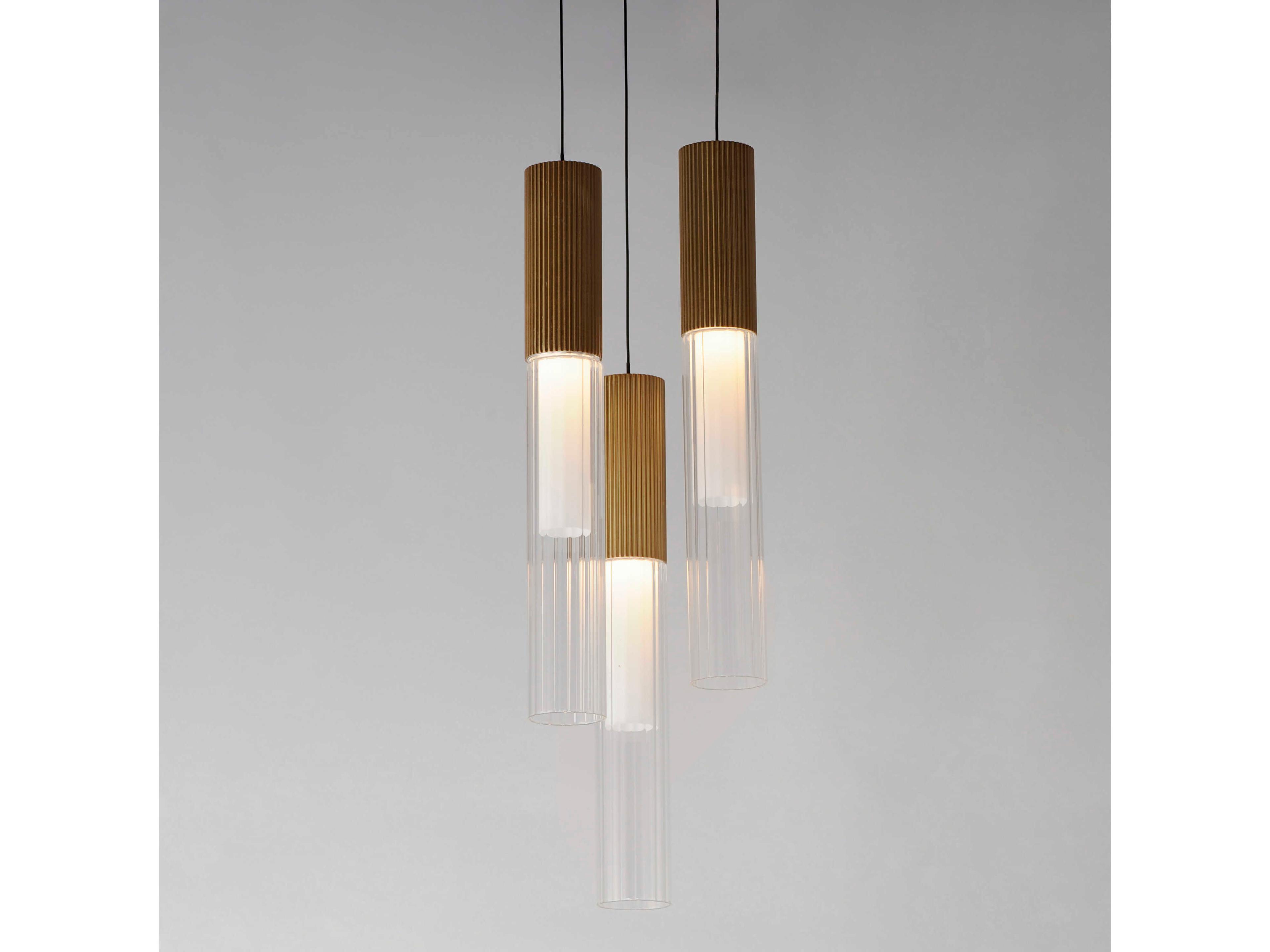 ET2 Reeds 3-Light Gold Glass LED Cylinder Linear Mini Pendant