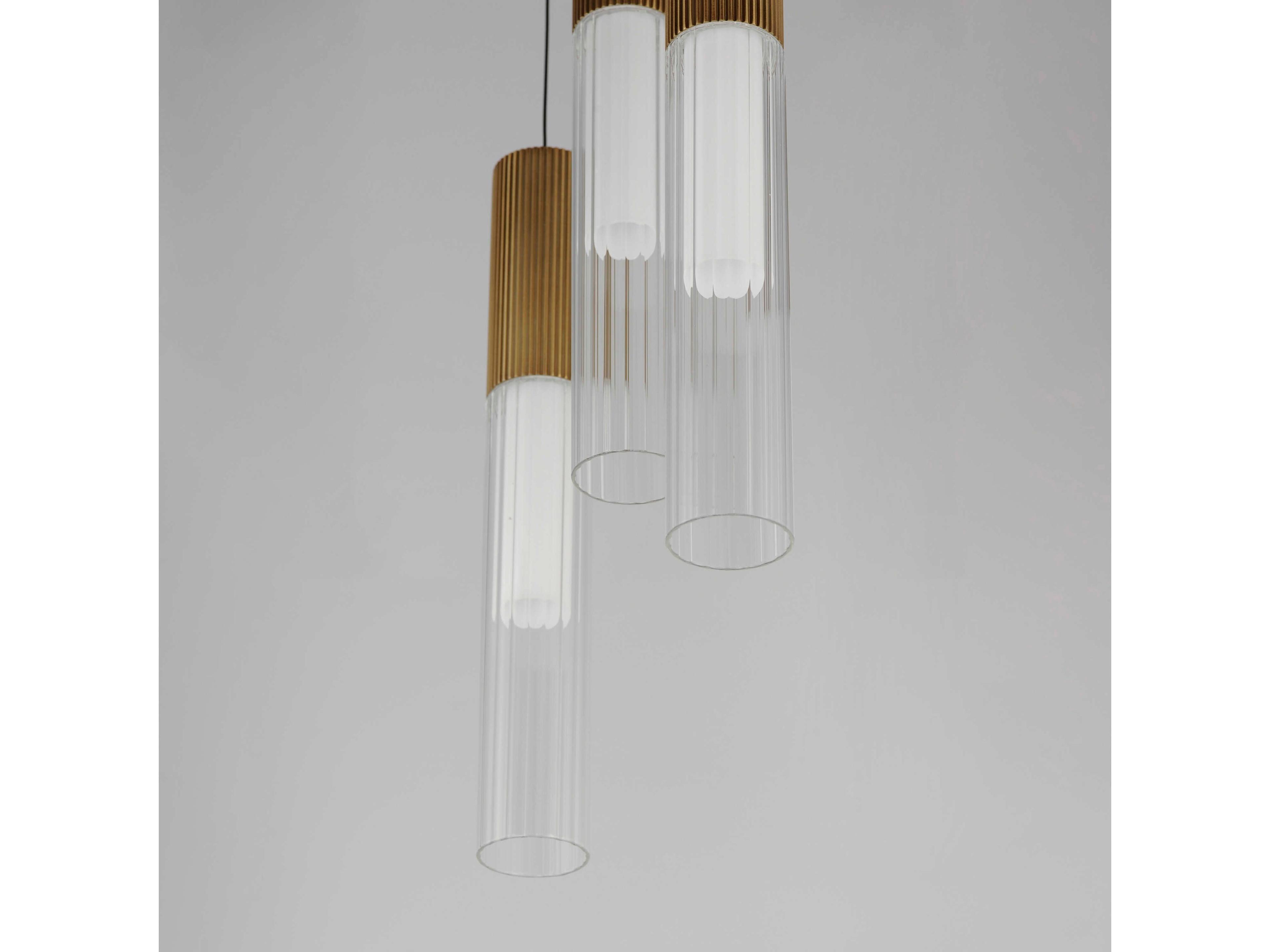 ET2 Reeds 3-Light Gold Glass LED Cylinder Linear Mini Pendant