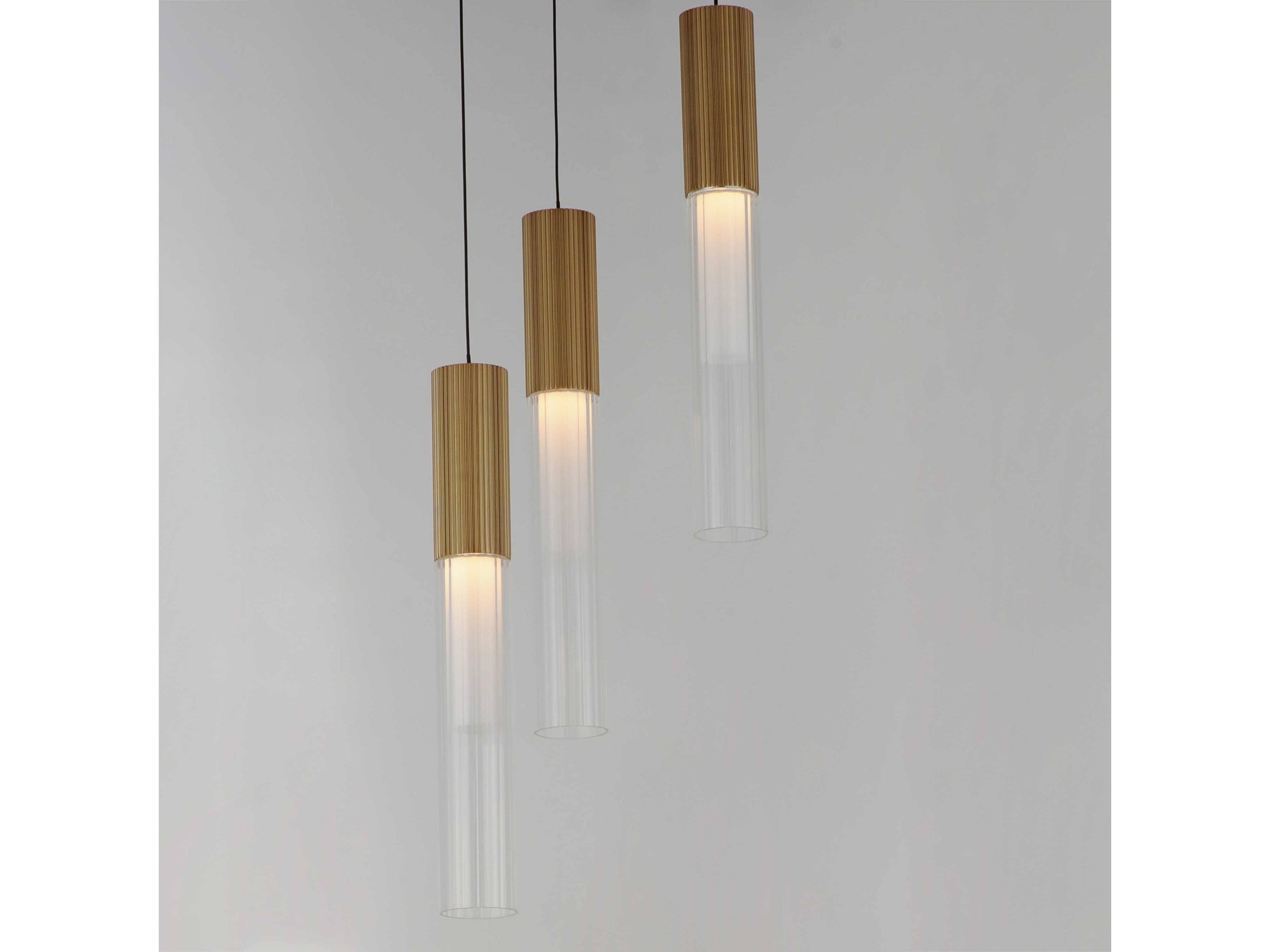 ET2 Reeds 3-Light Gold Glass LED Cylinder Linear Mini Pendant