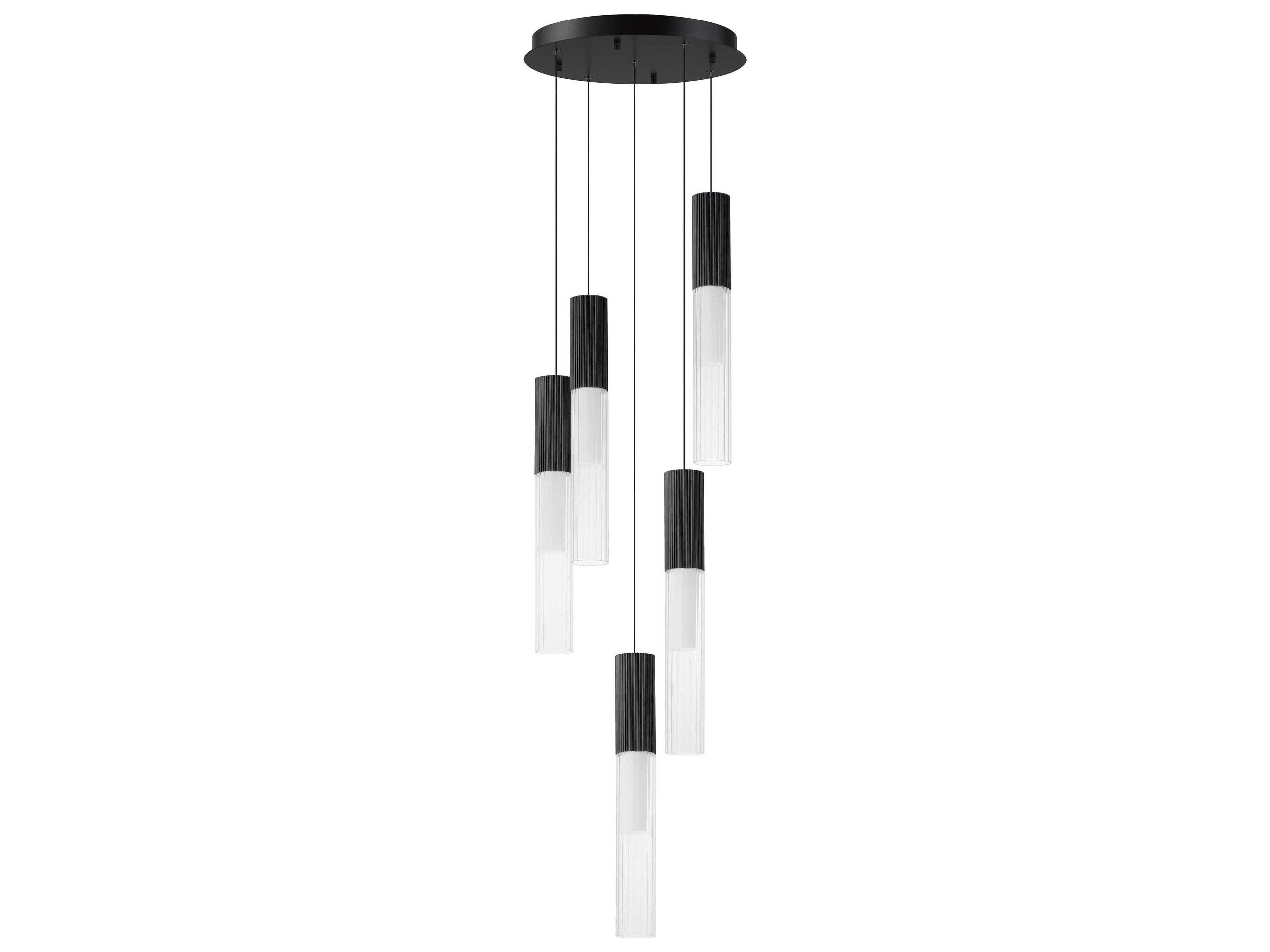 ET2 Reeds 5-Light Black Glass LED Cylinder Linear Pendant
