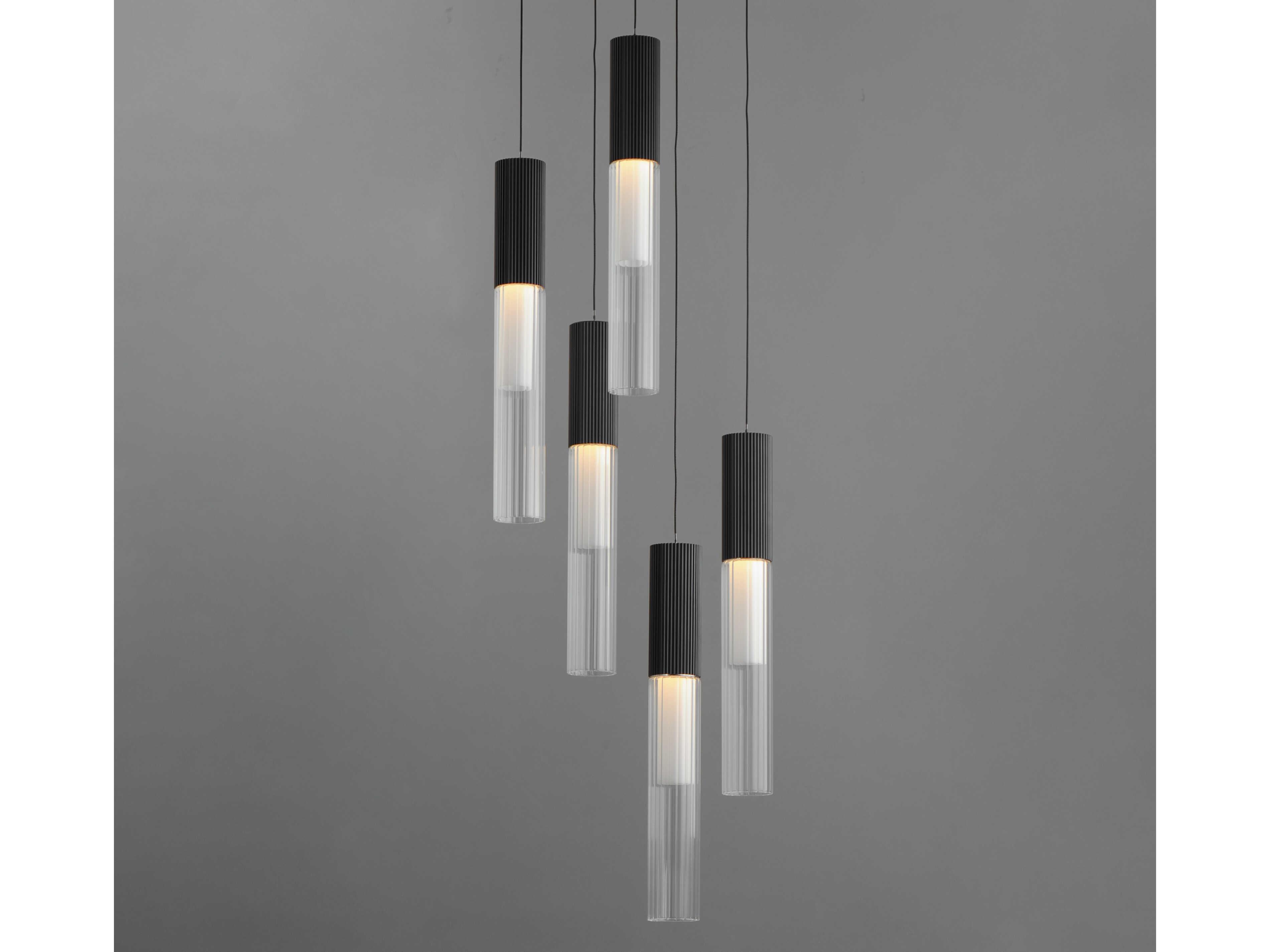 ET2 Reeds 5-Light Black Glass LED Cylinder Linear Pendant