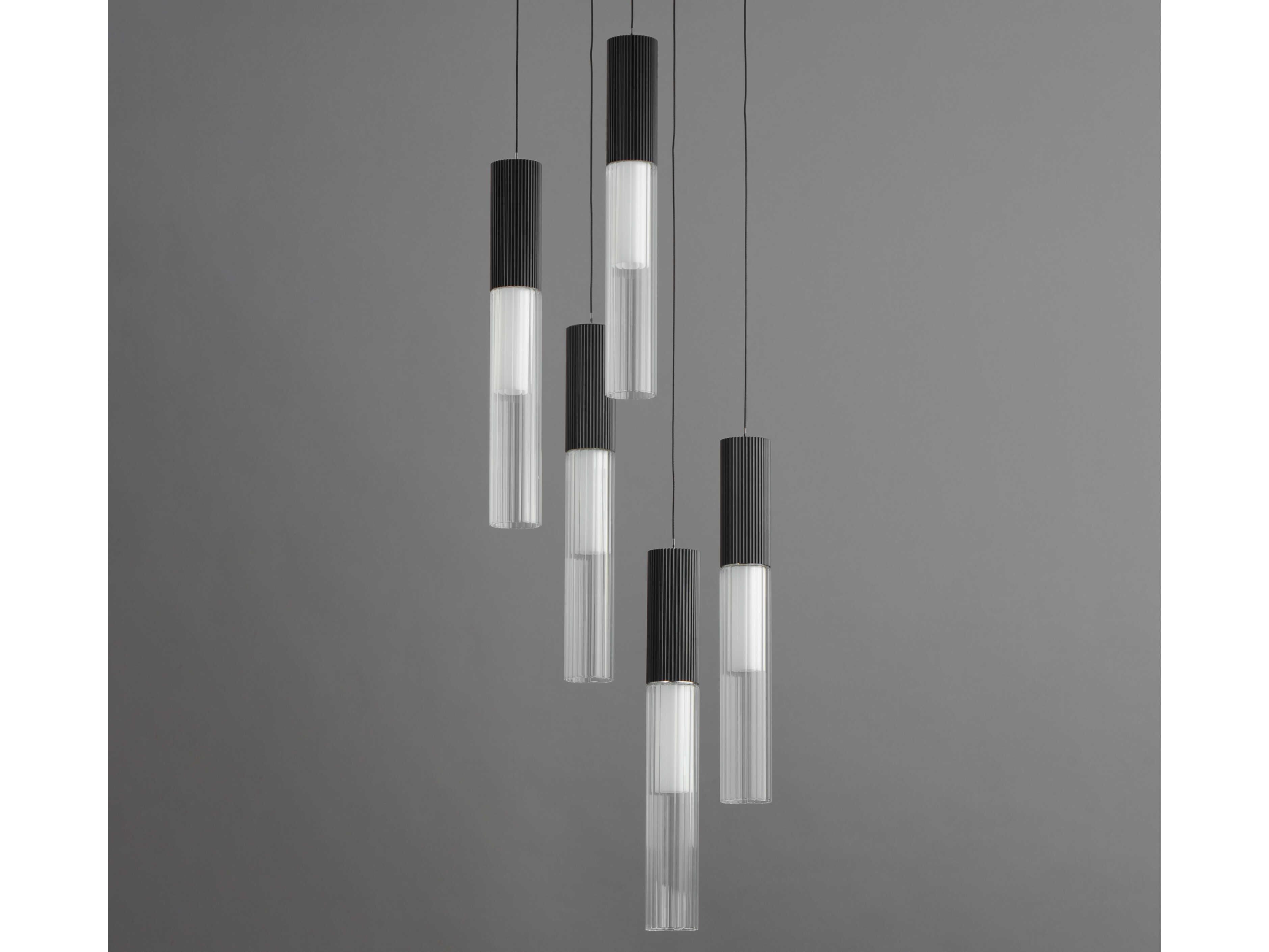 ET2 Reeds 5-Light Black Glass LED Cylinder Linear Pendant