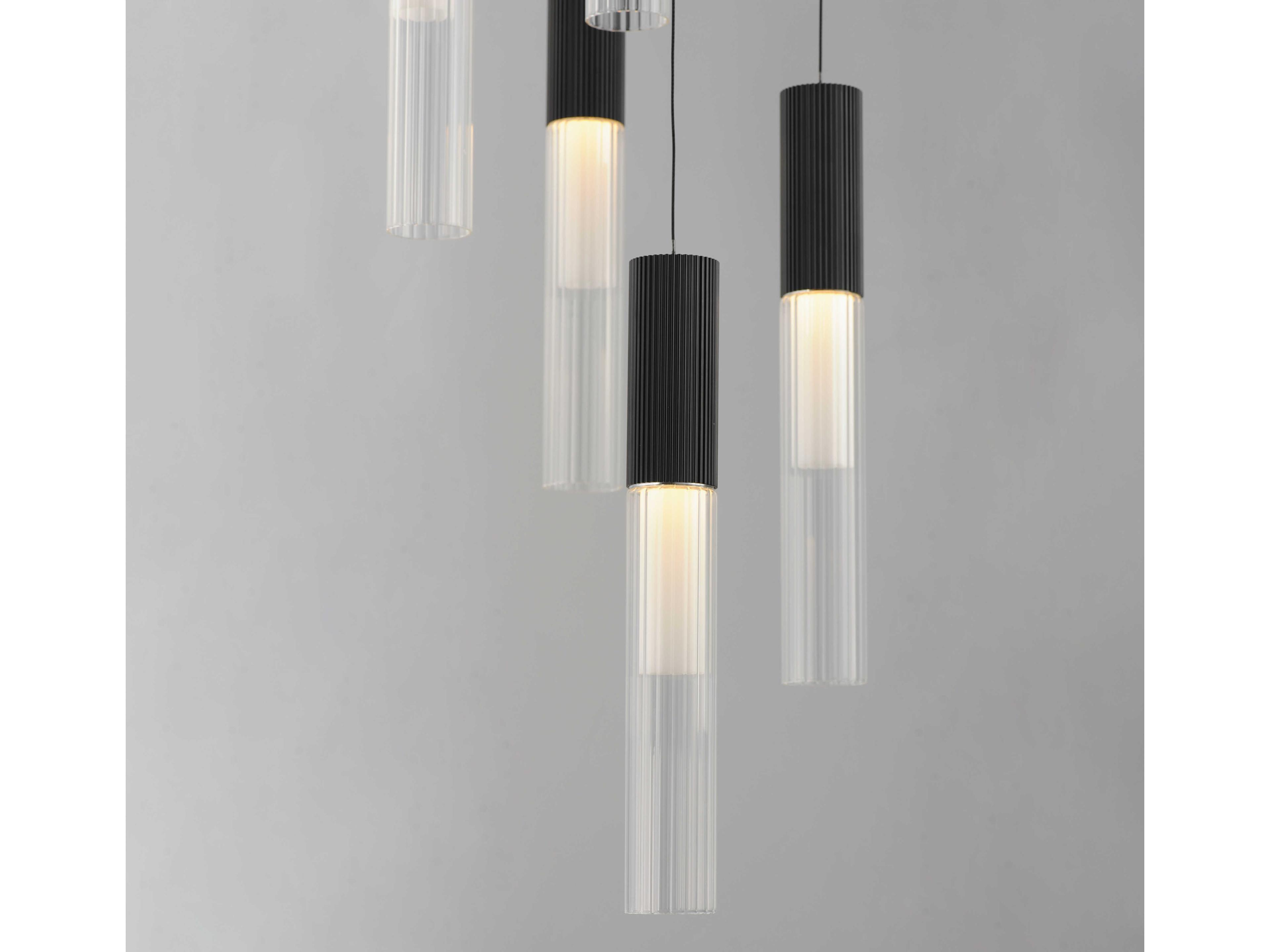 ET2 Reeds 5-Light Black Glass LED Cylinder Linear Pendant