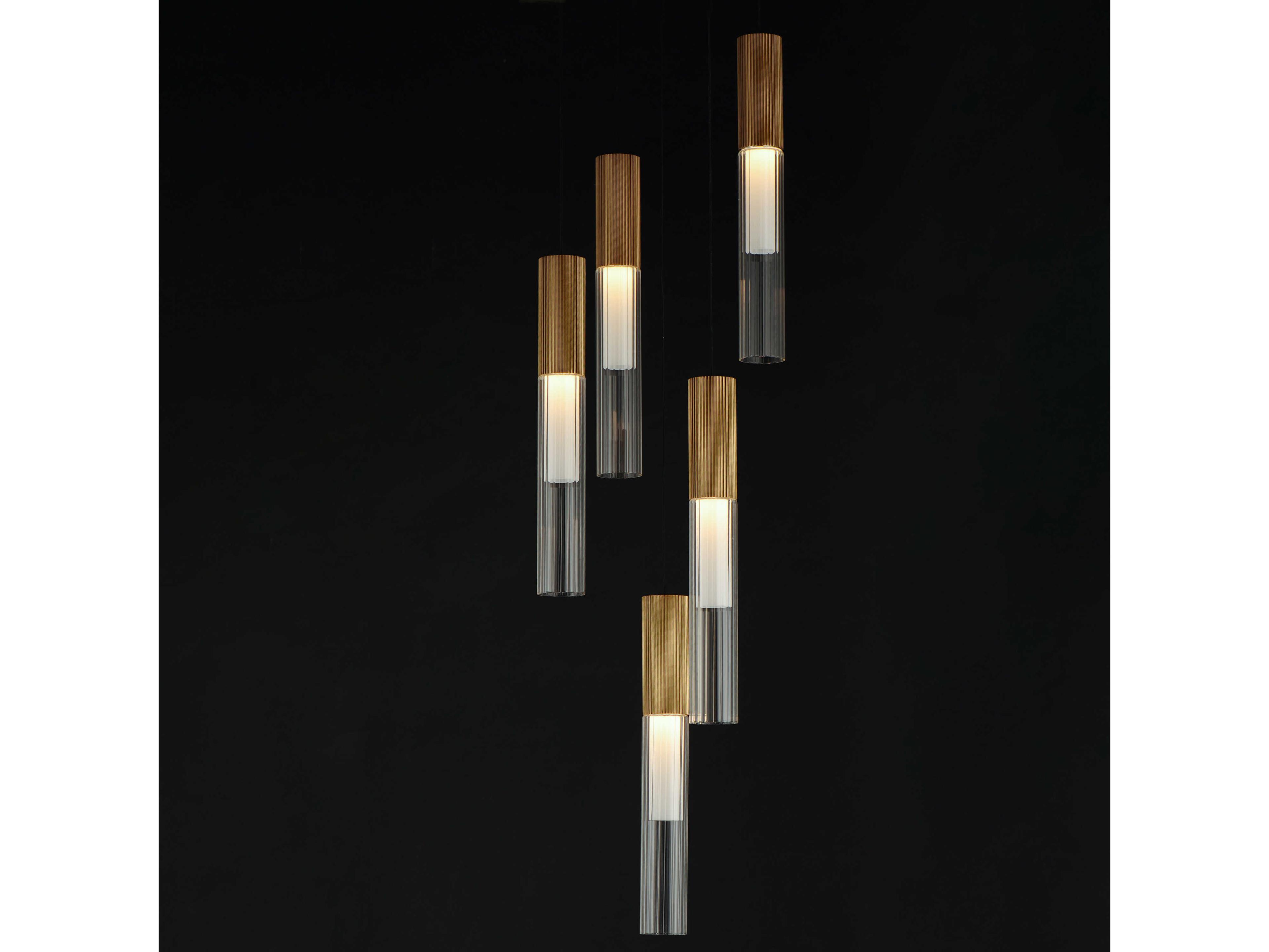 ET2 Reeds 5-Light Gold Glass LED Cylinder Linear Pendant