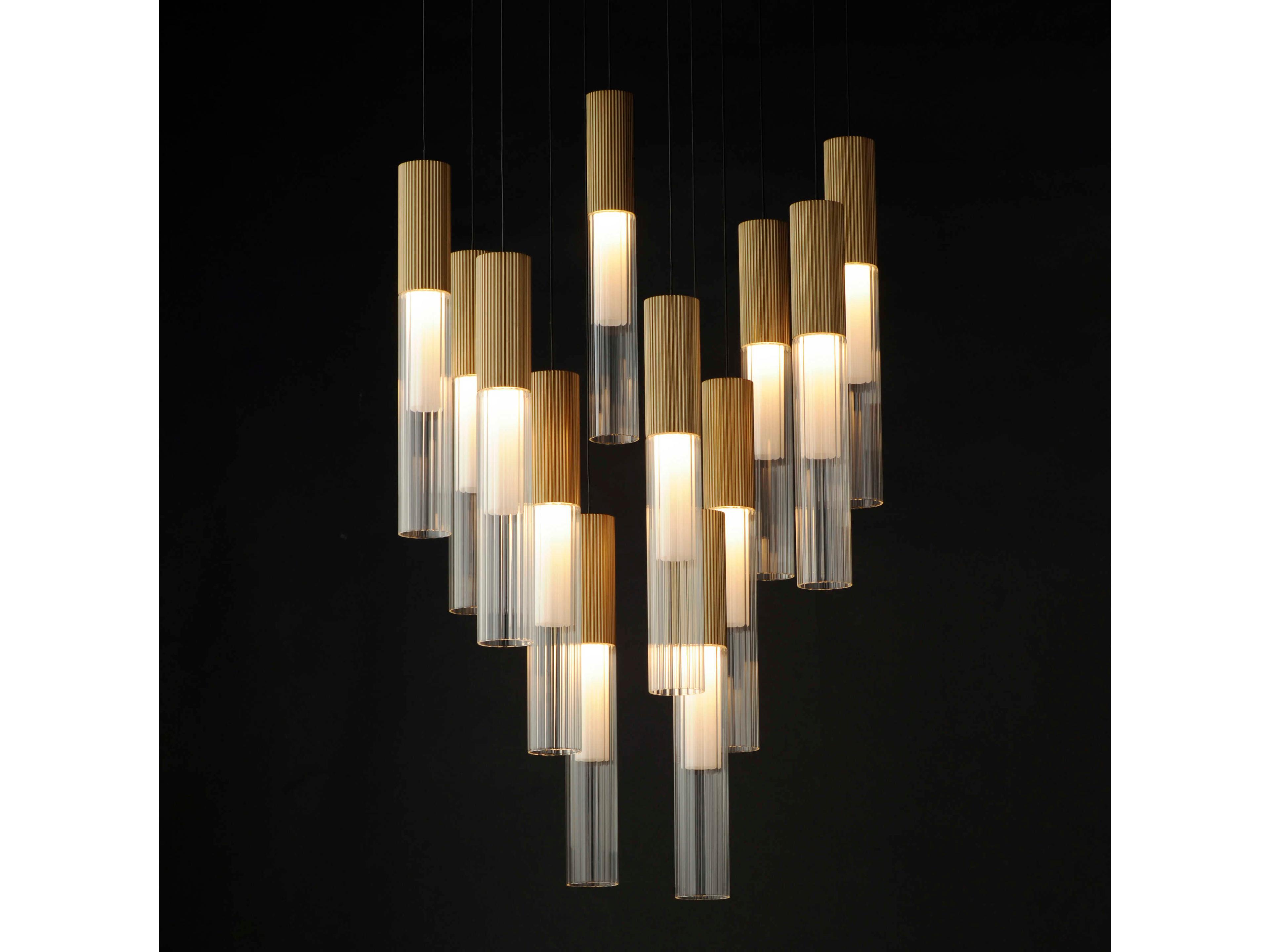 ET2 Reeds 12-Light Gold Glass LED Cylinder Linear Pendant
