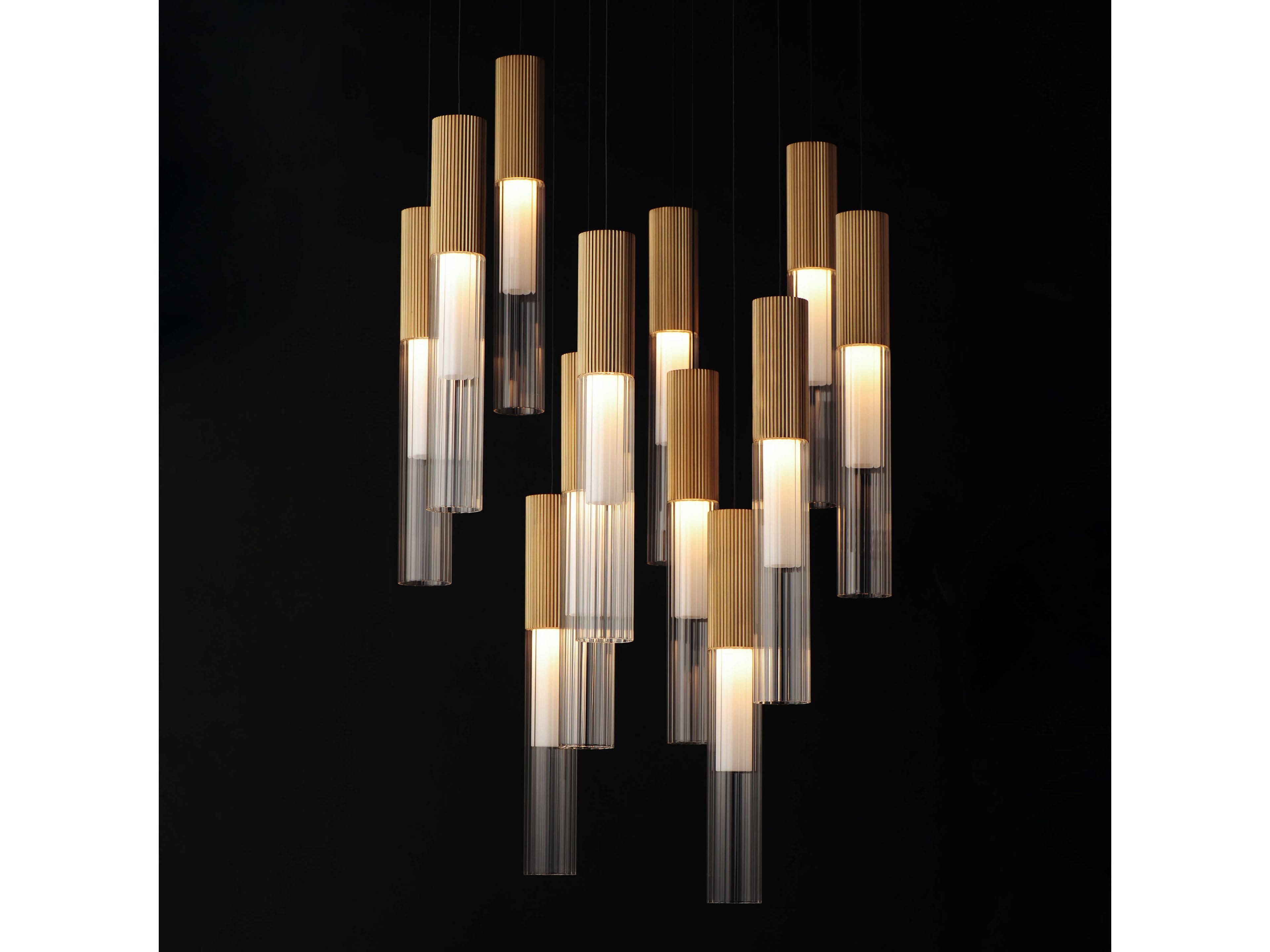 ET2 Reeds 12-Light Gold Glass LED Cylinder Linear Pendant