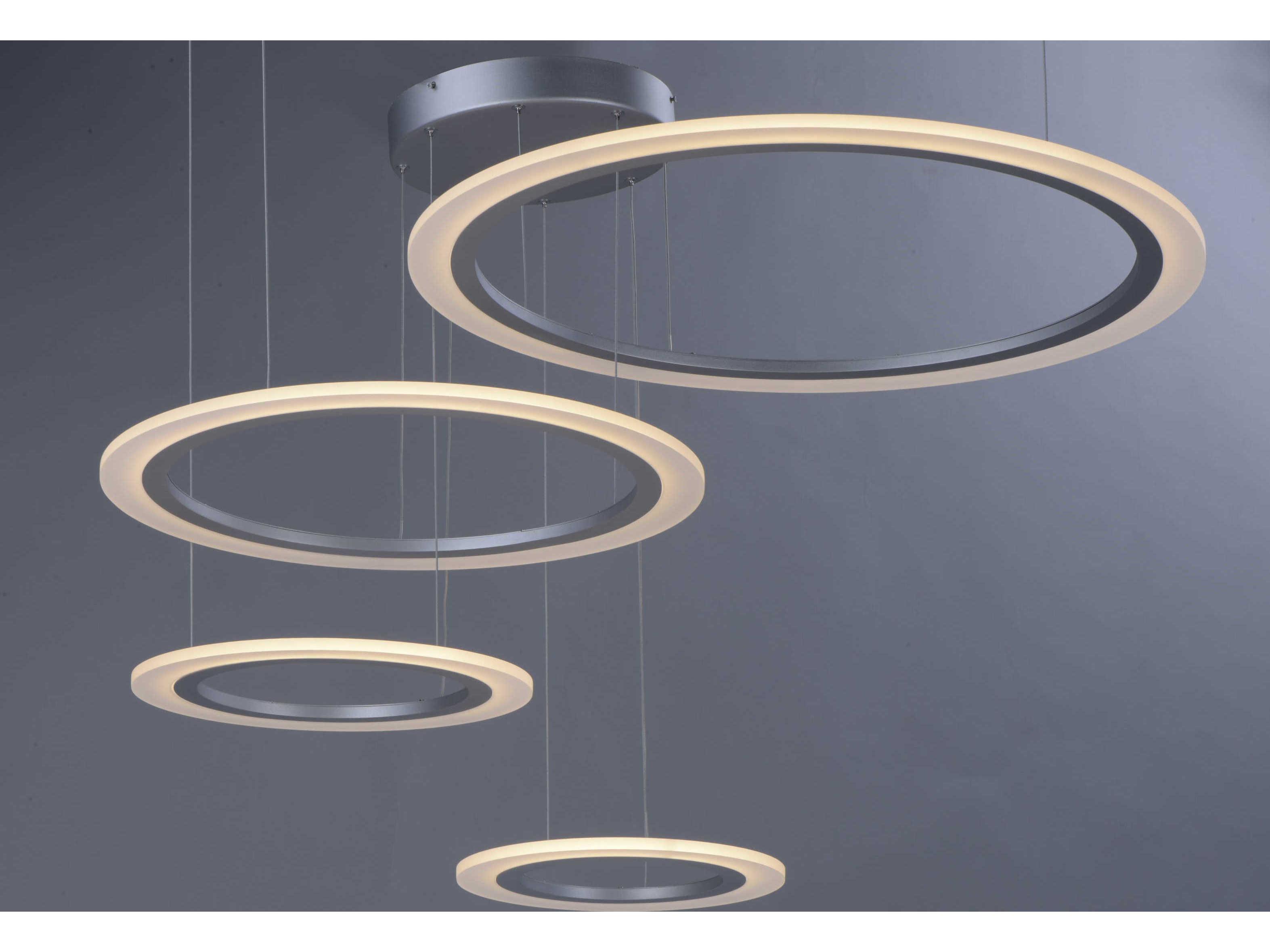 ET2 Saturn Ii Led 4-Light Matte Silver Glass LED Round Tiered Pendant