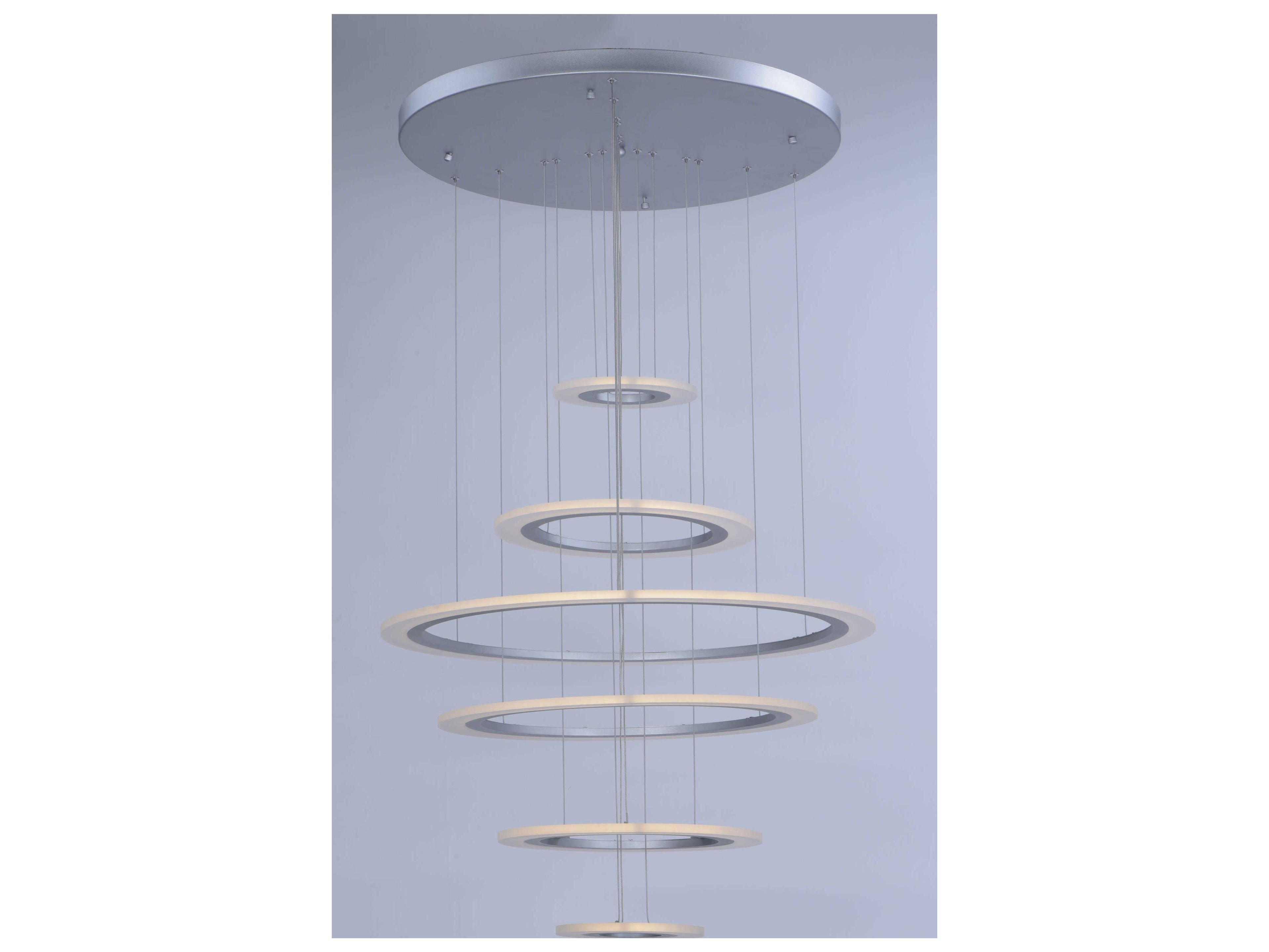ET2 Saturn Ii Led 6-Light Matte Silver Glass LED Round Tiered Pendant