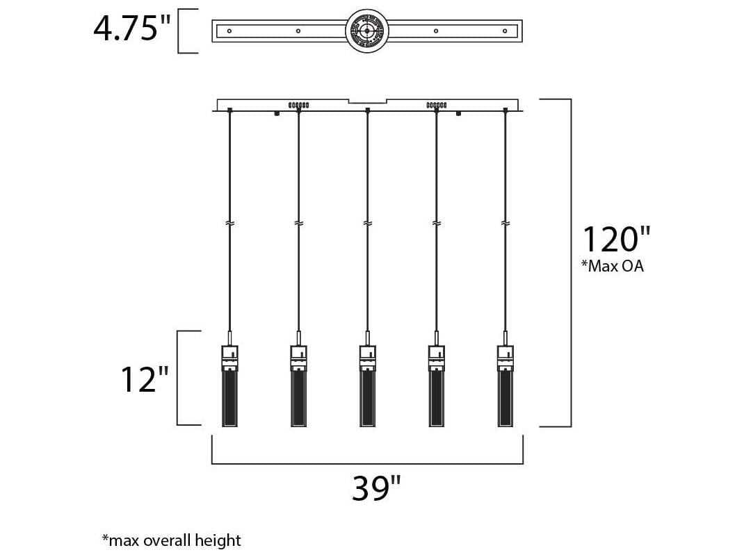 ET2 Fizz Iii 5-Light Polished Chrome Glass LED Cylinder Linear Island Pendant