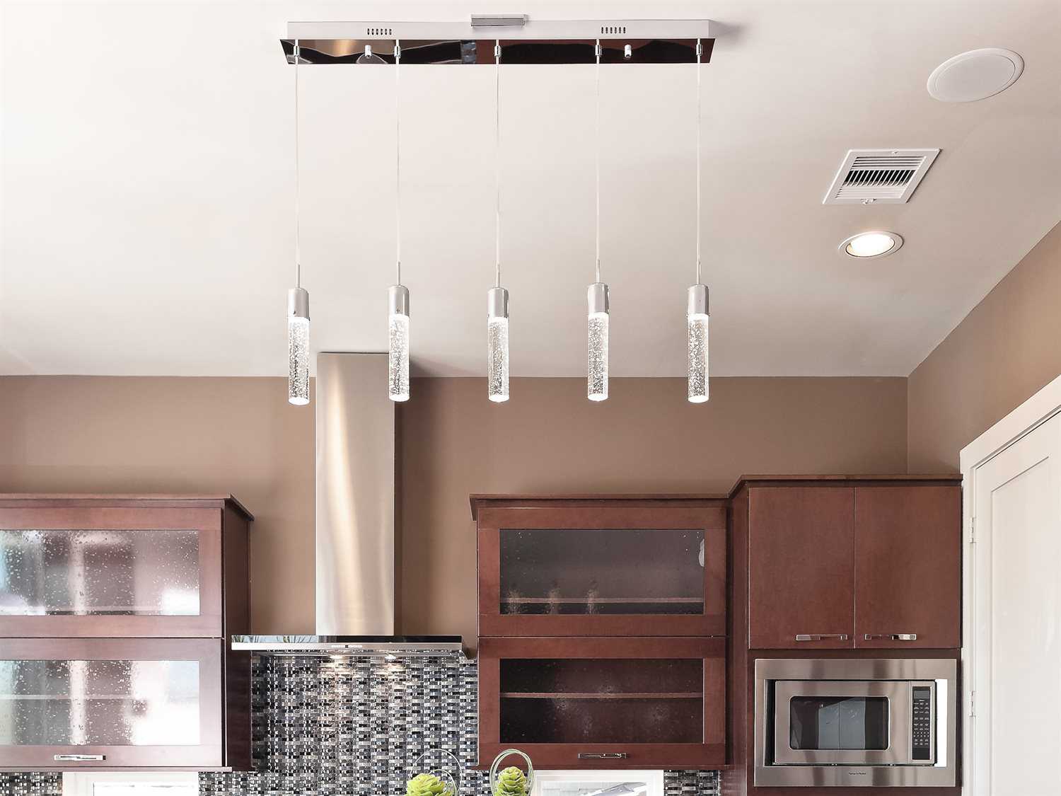 ET2 Fizz Iv 5-Light Polished Chrome Glass LED Cylinder Linear Island Pendant