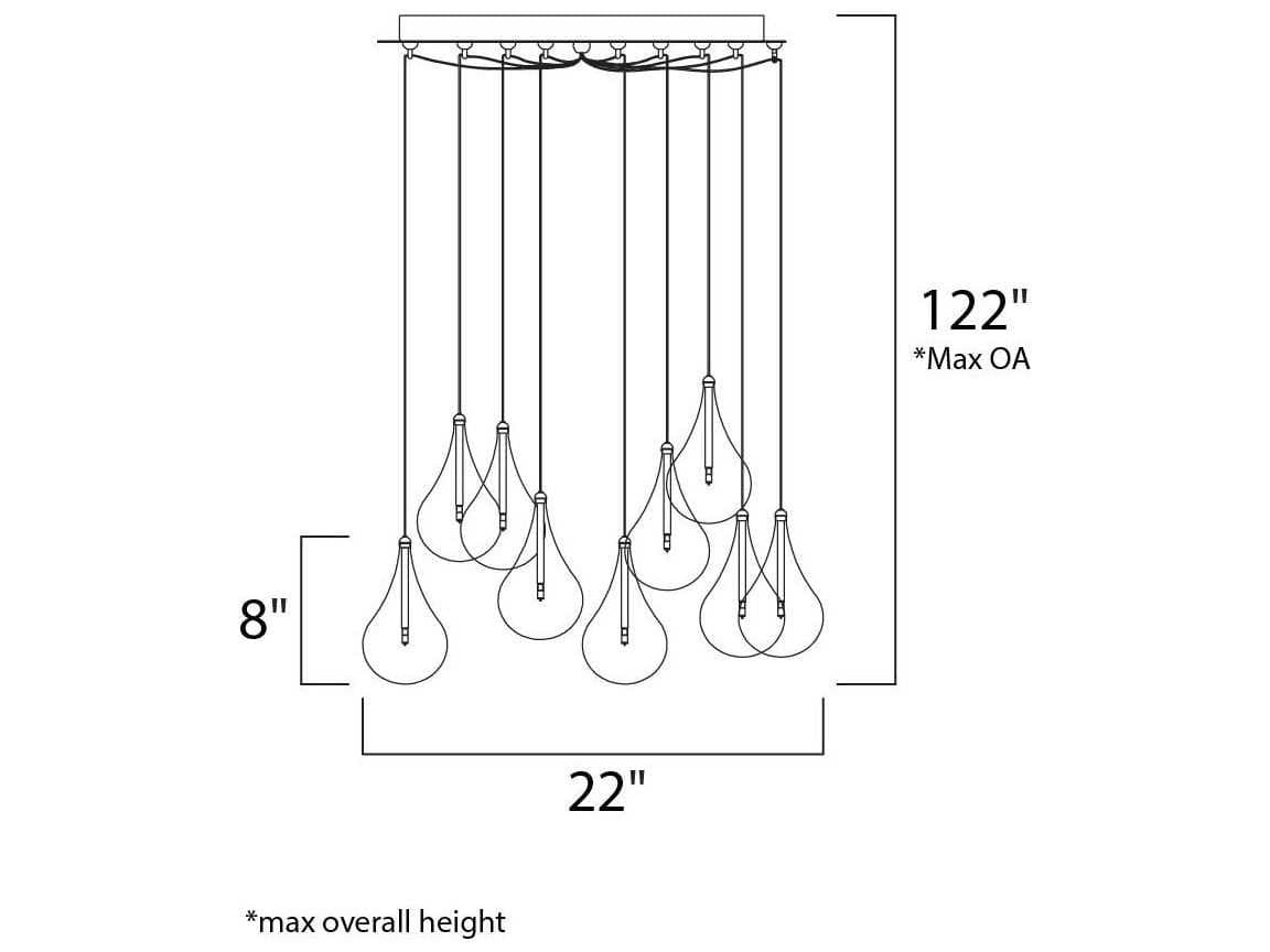 ET2 Larmes 5-Light Polished Chrome Glass Linear Island Pendant