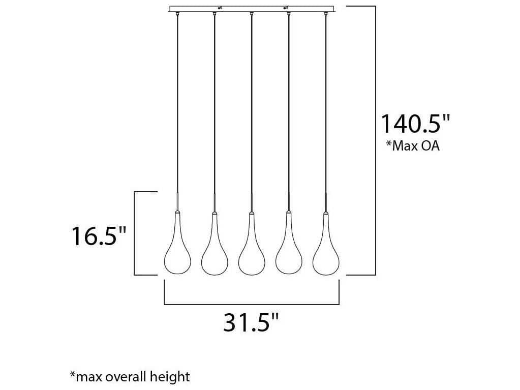 ET2 Larmes Led 5-Light Polished Chrome Glass LED Linear Island Pendant