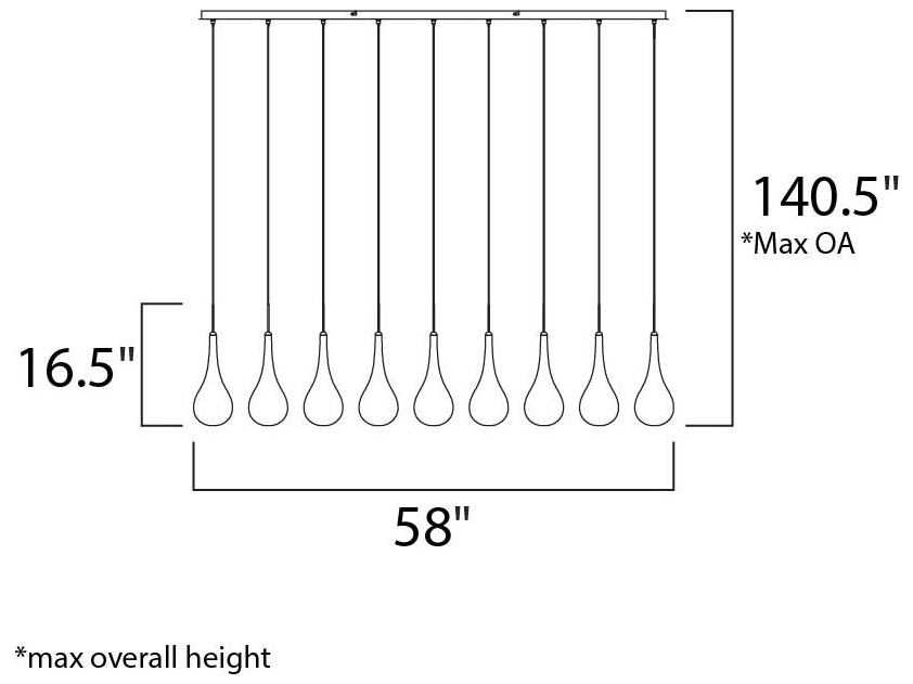 ET2 Larmes Led 9-Light Polished Chrome Glass LED Linear Island Pendant