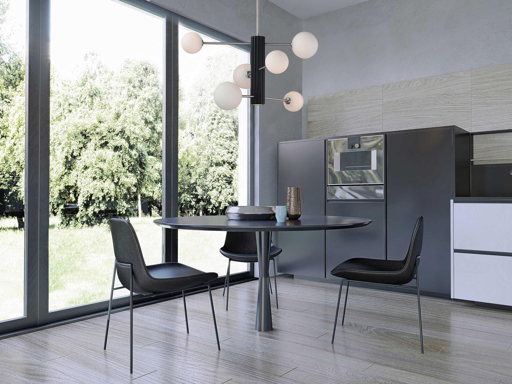 ET2 Cog 7-Light Black Satin Nickel Glass LED Globe Tiered Chandelier