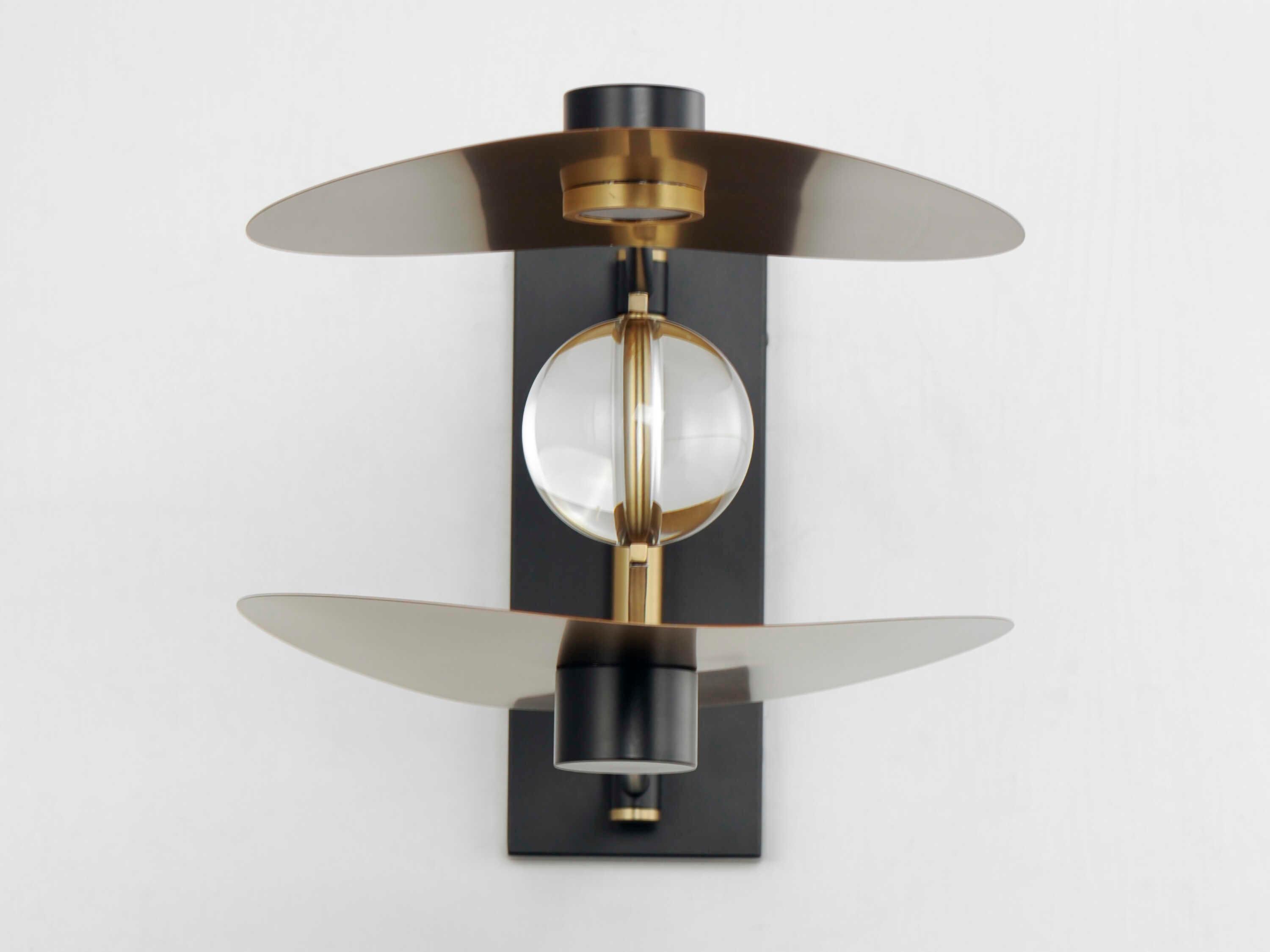 ET2 Pearl 2-Light Black Natural Aged Brass Crystal LED Wall Sconce