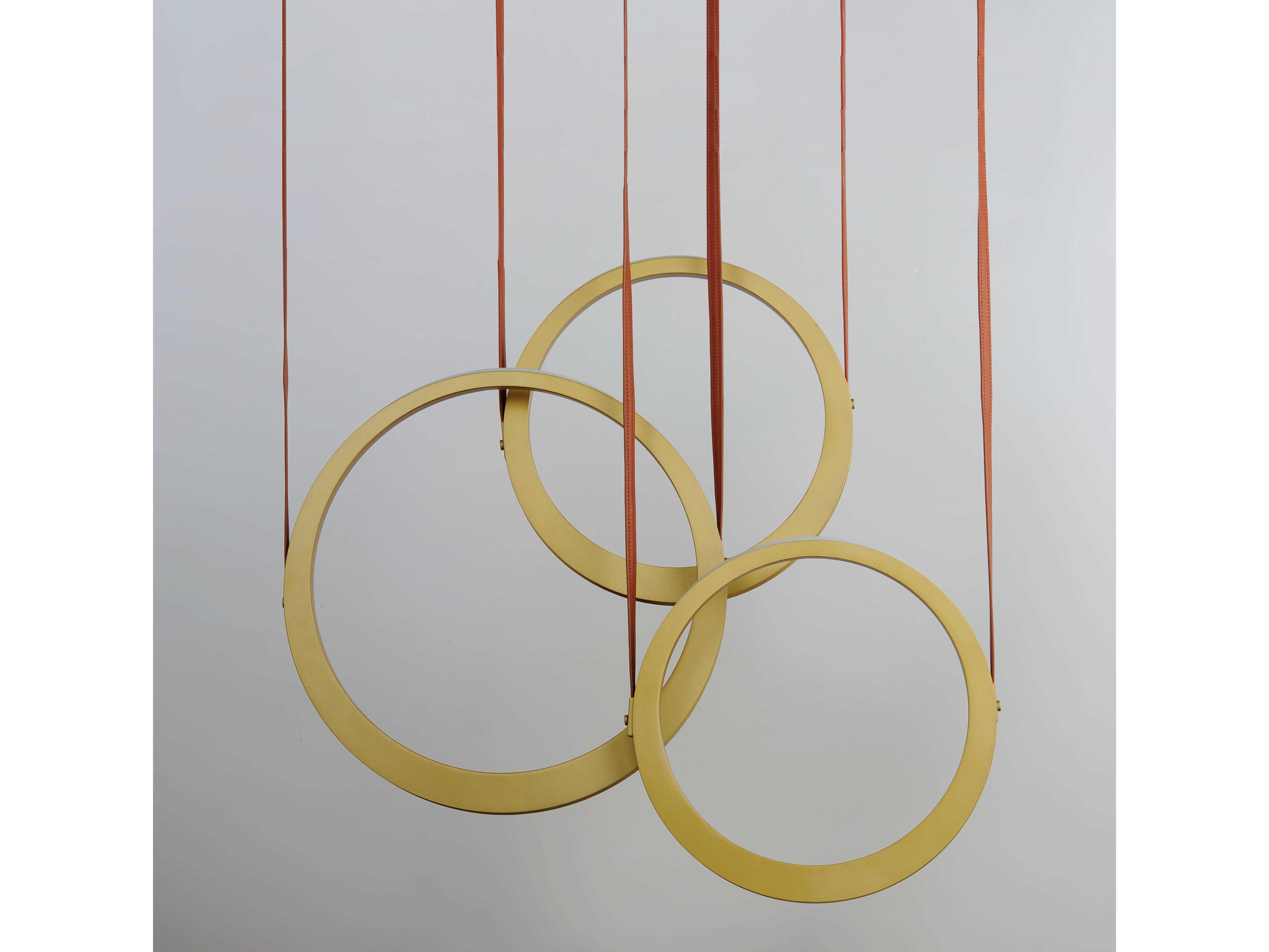 ET2 Tether 3-Light Natural Aged Brass LED Linear Round Island Pendant