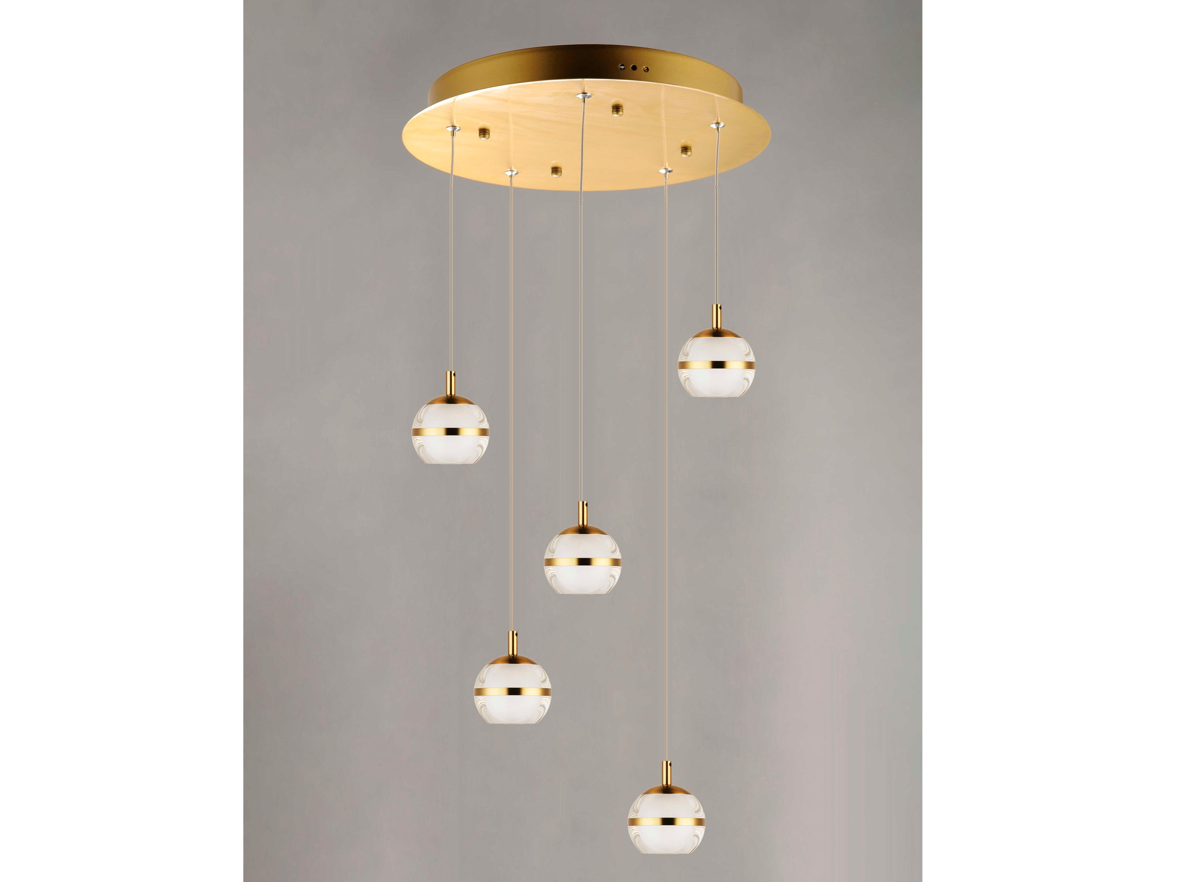 ET2 Swank 5-Light Natural Aged Brass LED Globe Tiered Pendant