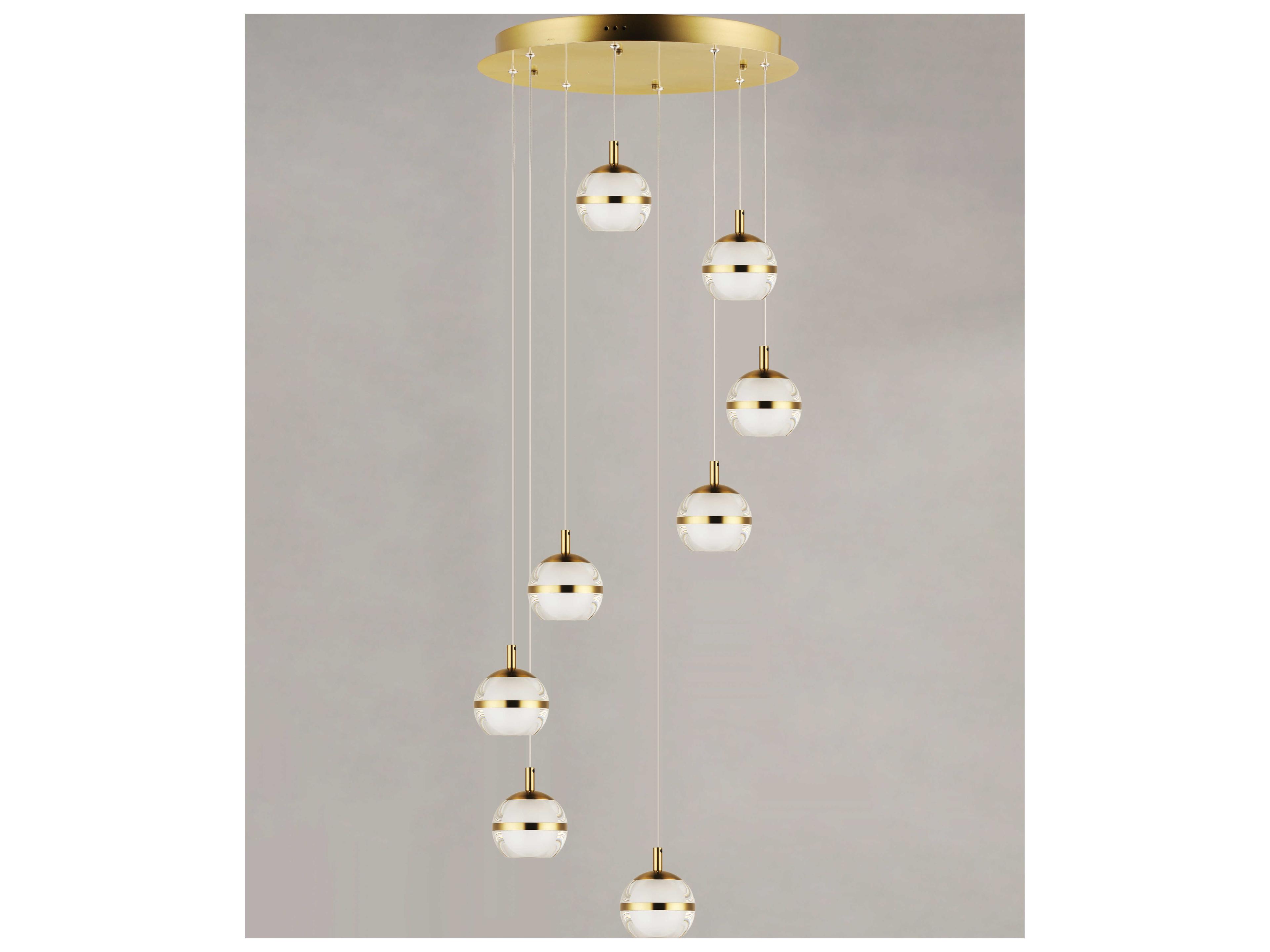 ET2 Swank 8-Light Natural Aged Brass LED Globe Tiered Pendant