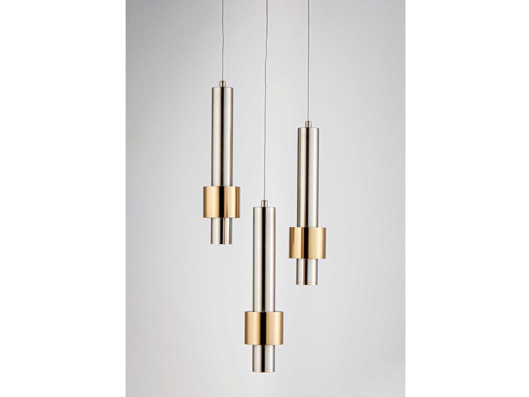ET2 Reveal 3-Light Satin Nickel Brass LED Cylinder Geometric Mini Pendant