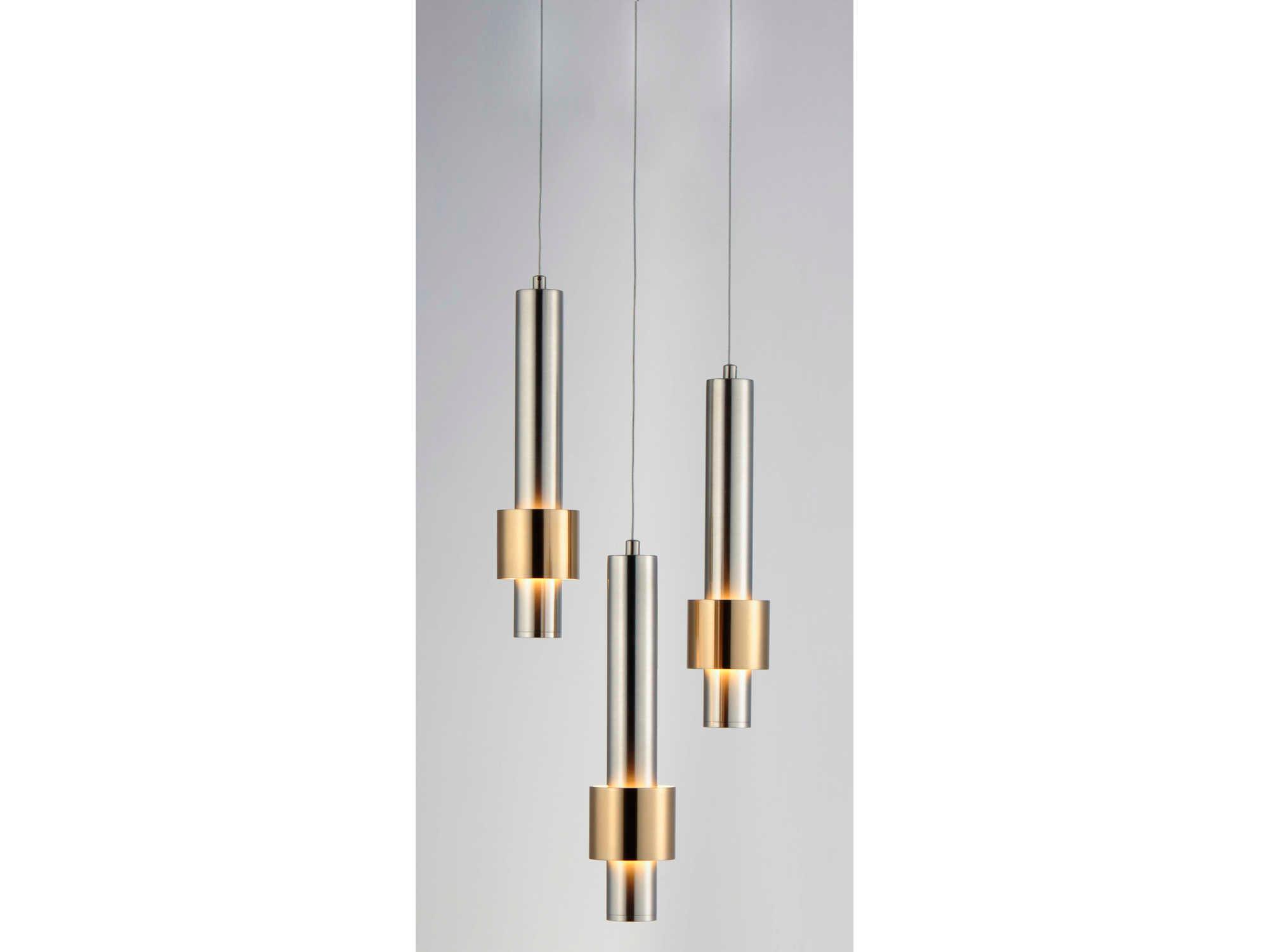 ET2 Reveal 3-Light Satin Nickel Brass LED Cylinder Geometric Mini Pendant