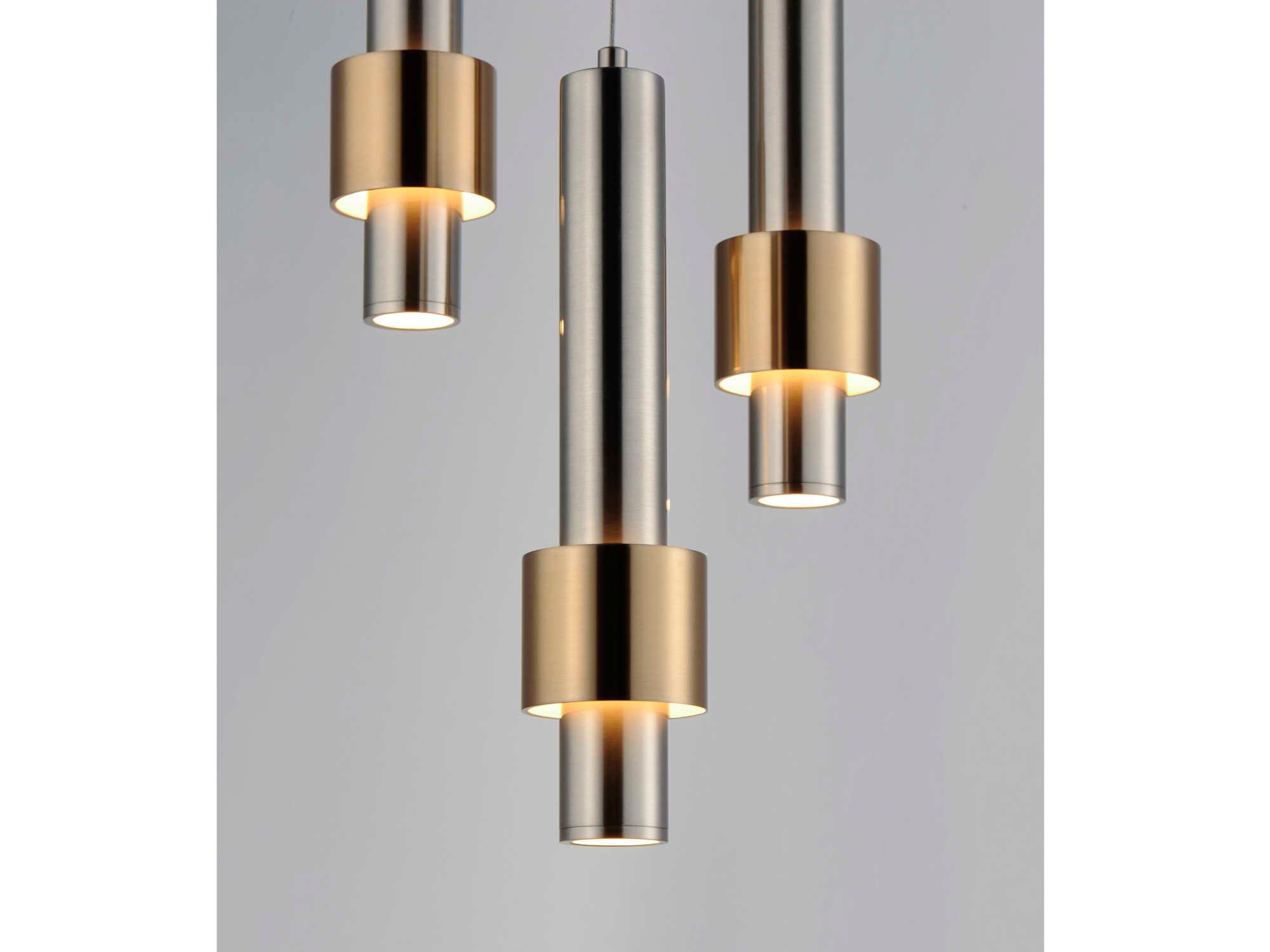 ET2 Reveal 3-Light Satin Nickel Brass LED Cylinder Geometric Mini Pendant