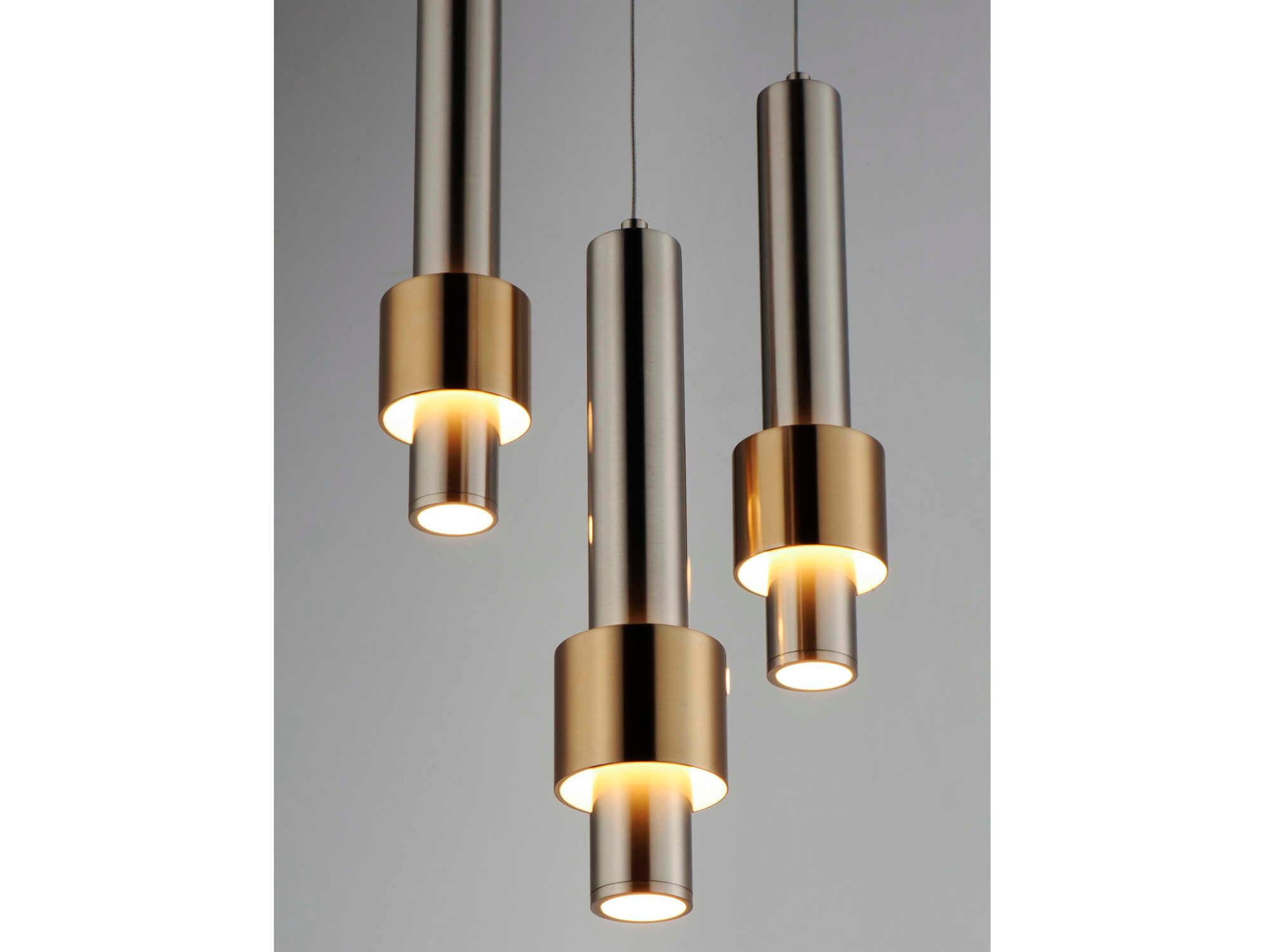 ET2 Reveal 3-Light Satin Nickel Brass LED Cylinder Geometric Mini Pendant