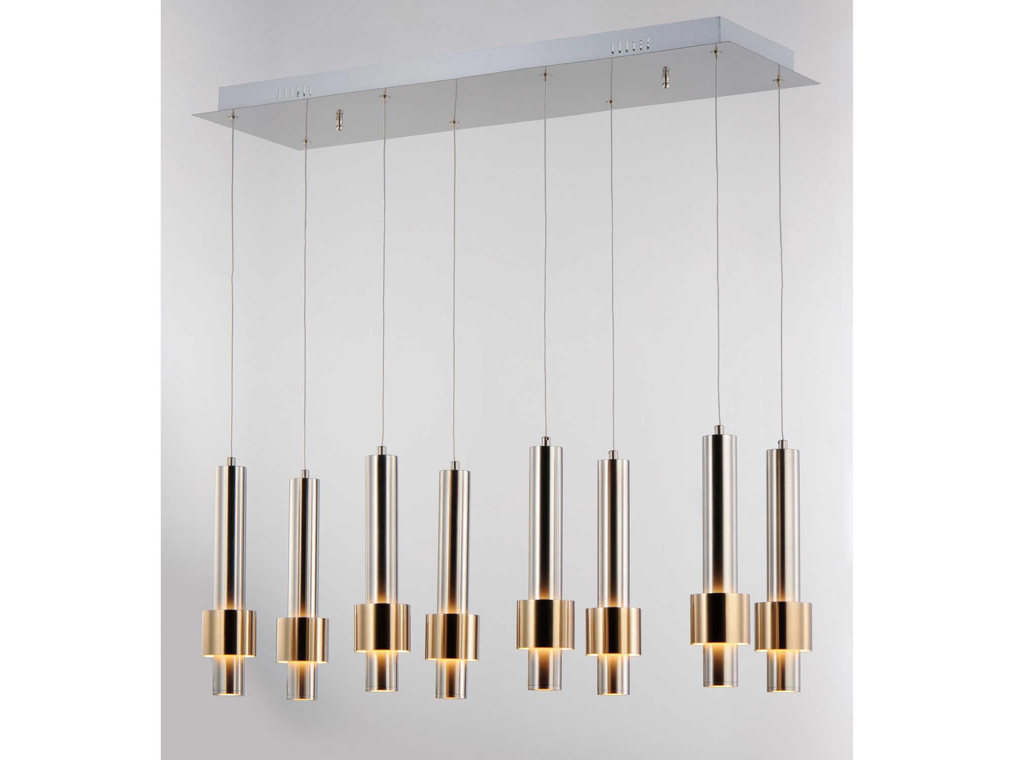 ET2 Reveal 8-Light Satin Nickel Brass LED Cylinder Geometric Island Pendant