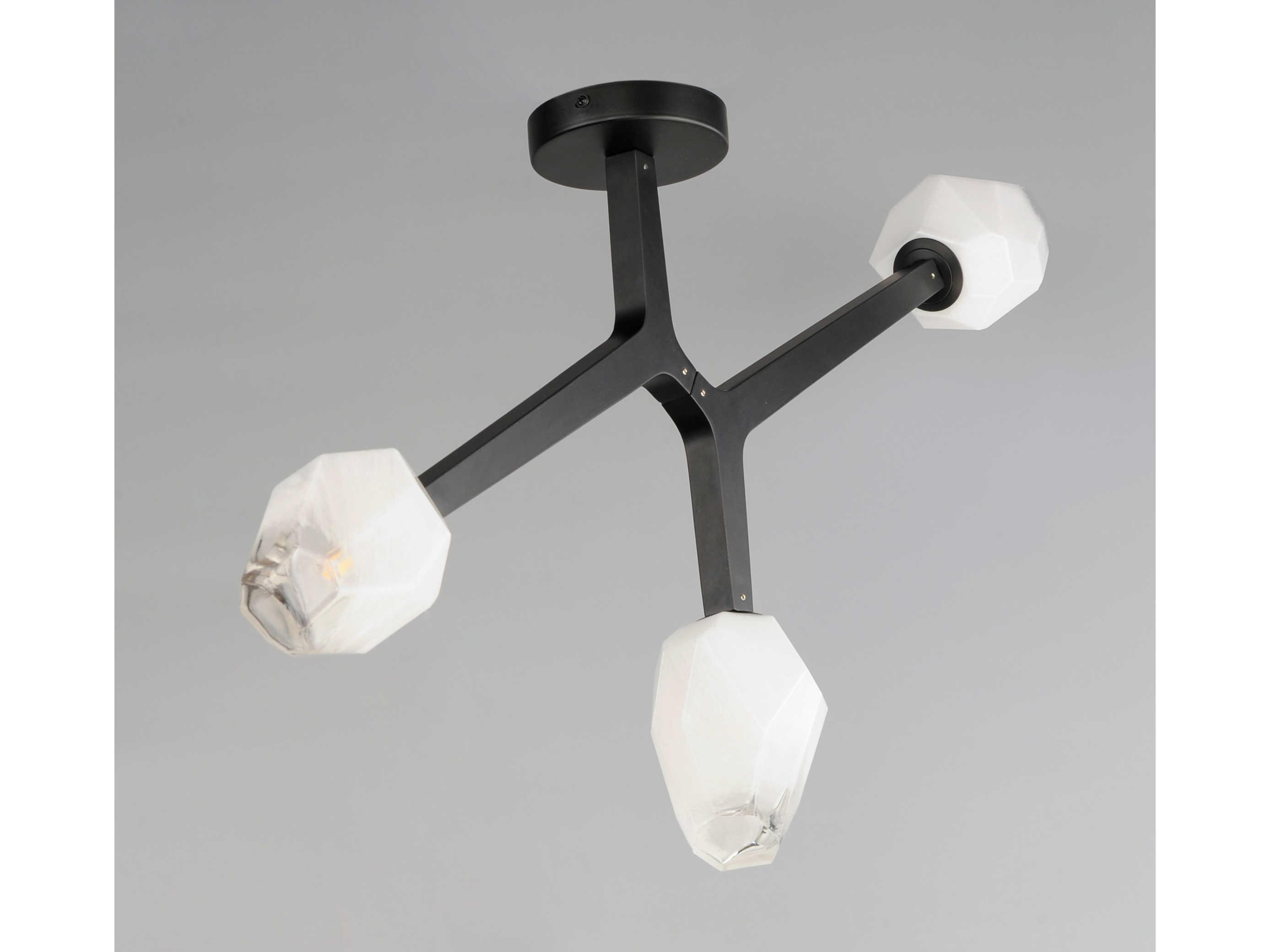 ET2 Blossom 3-Light Black Glass LED Geometric Semi Flush Mount