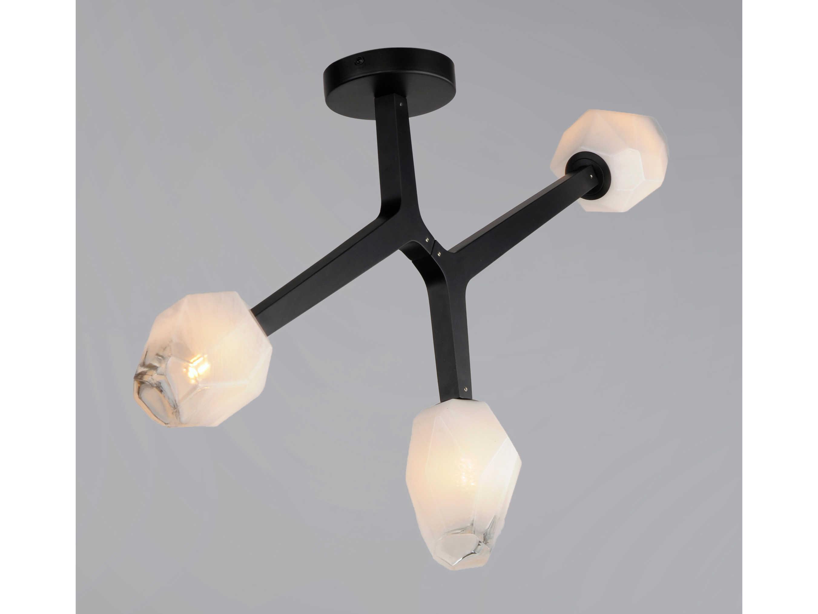 ET2 Blossom 3-Light Black Glass LED Geometric Semi Flush Mount