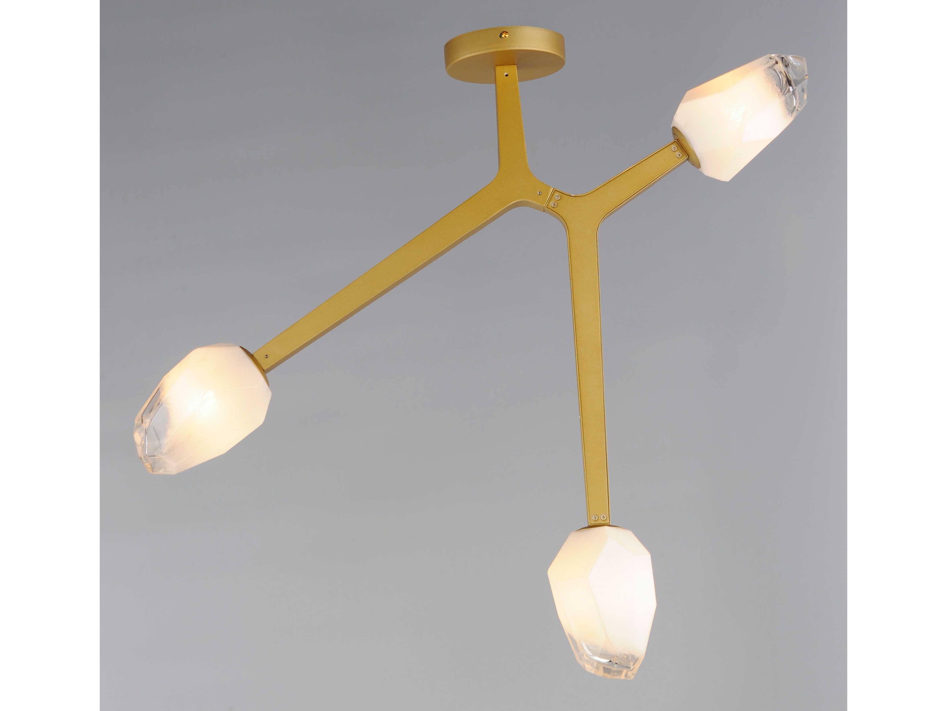 ET2 Blossom 3-Light Natural Aged Brass Glass LED Geometric Semi Flush Mount