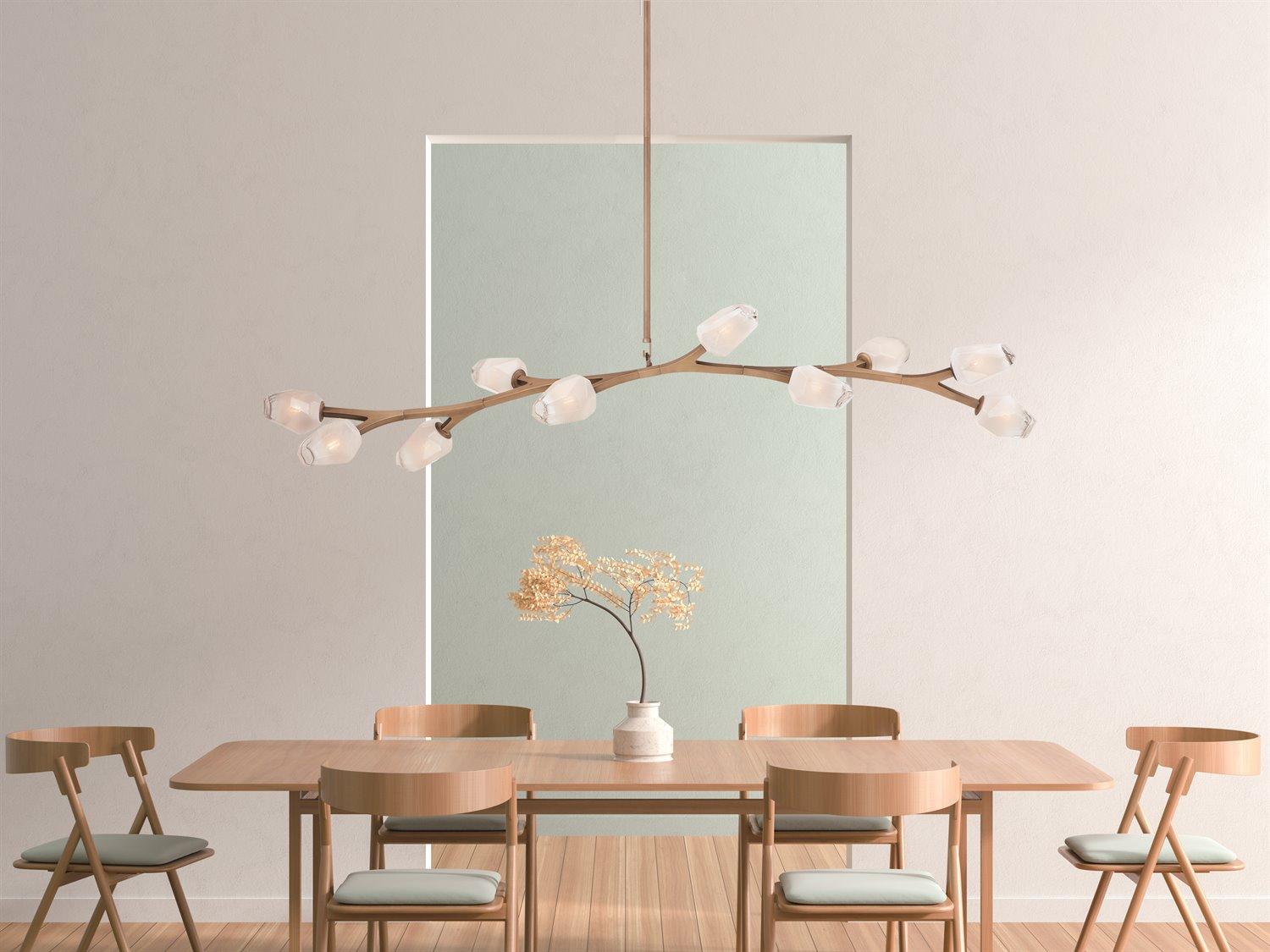 ET2 Blossom 10-Light Natural Aged Brass Glass LED Geometric Linear Island Pendant