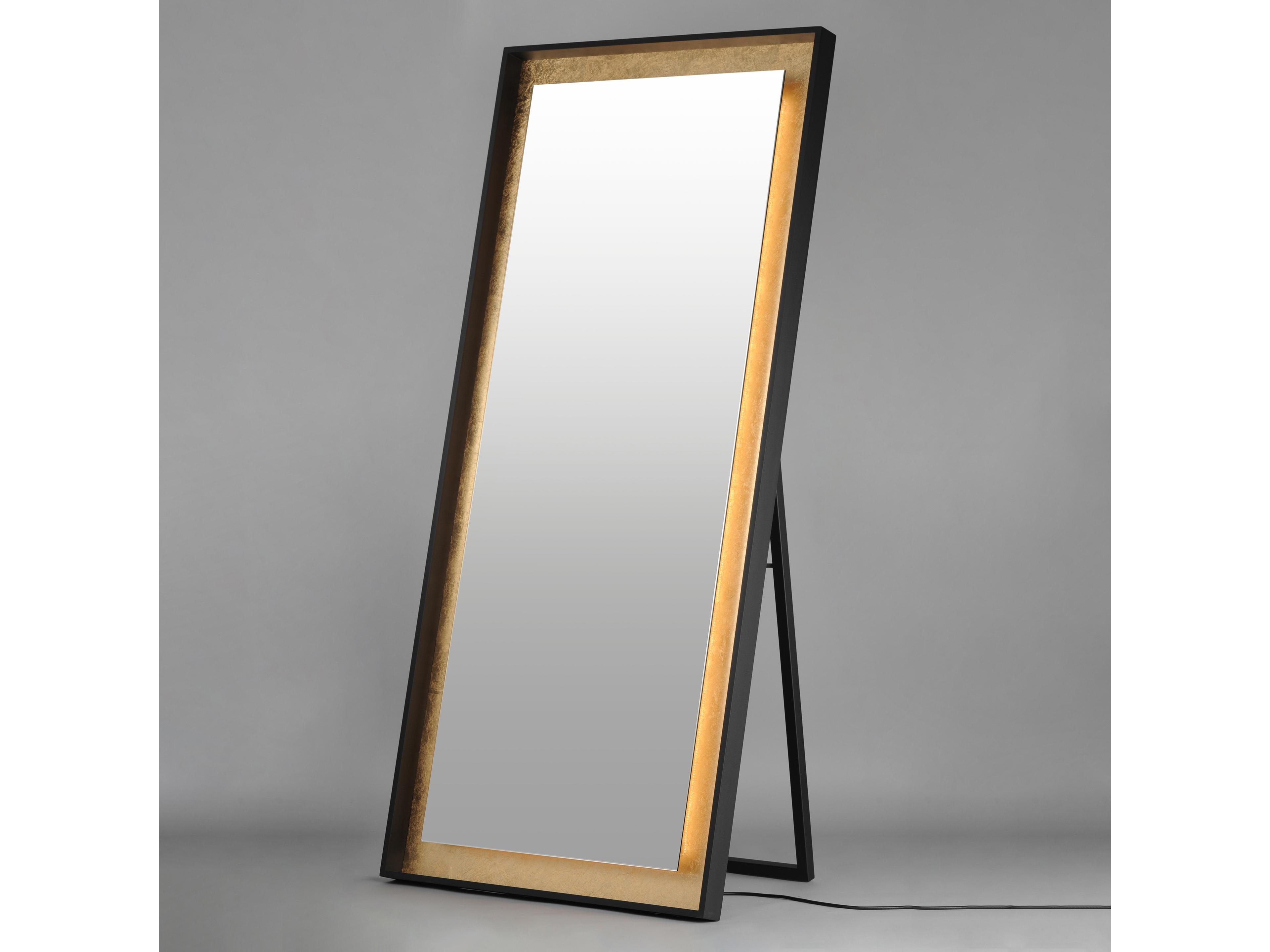 ET2 Floating Gold Leaf Black Rectangular Floor Mirror