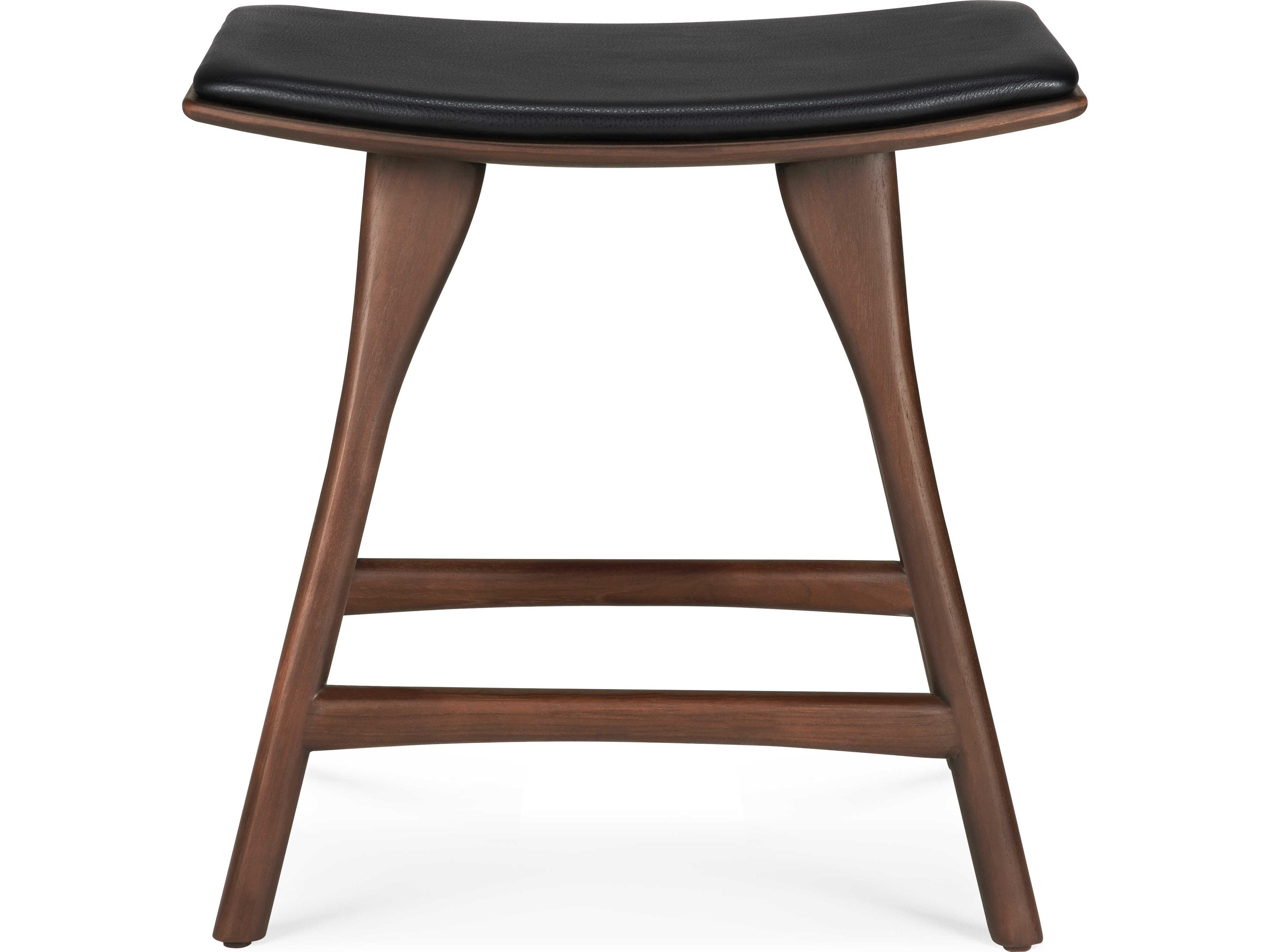 Ethnicraft Osso Teak Brown and Black Leather Stool