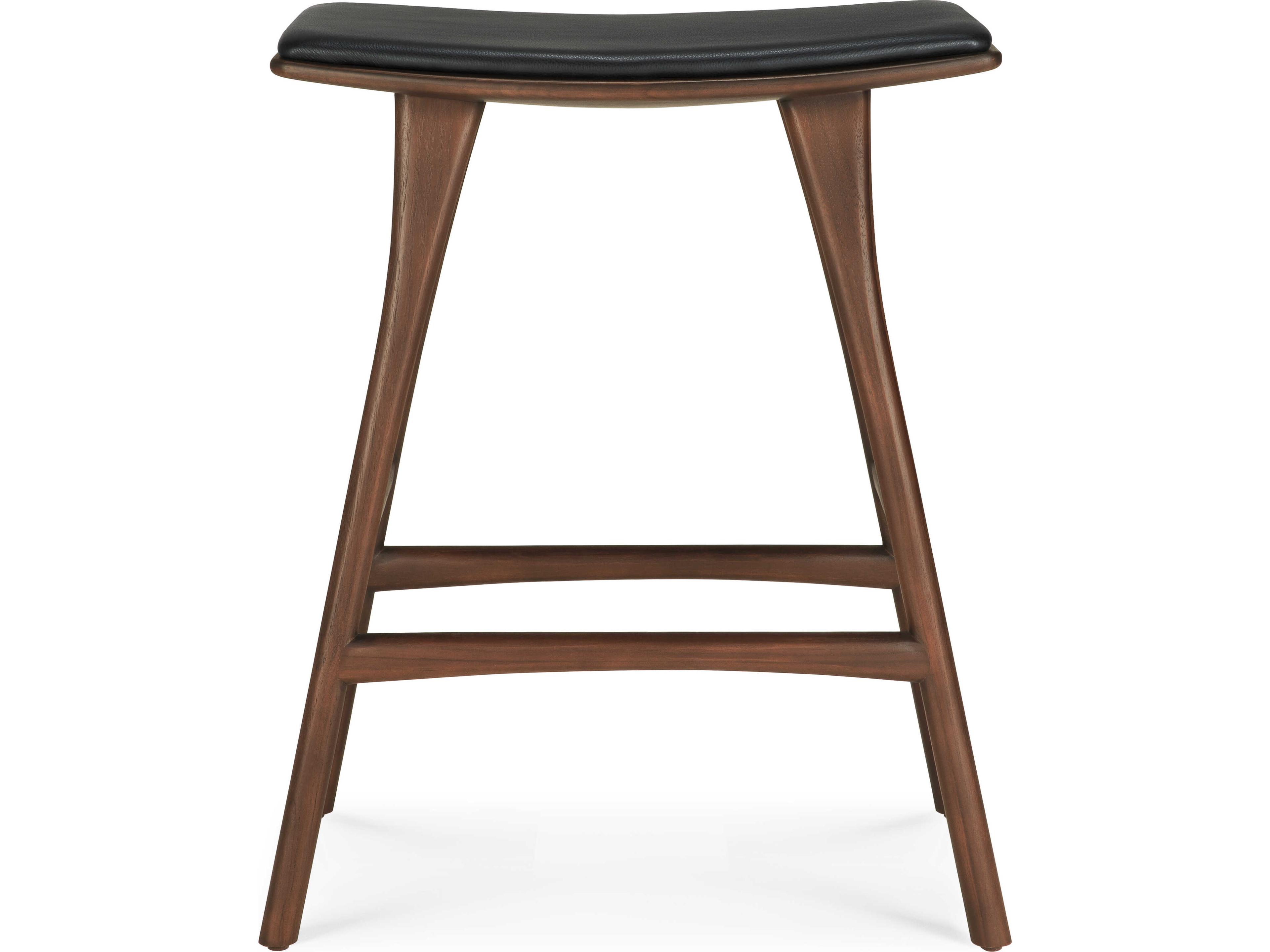 Ethnicraft Osso Teak Brown and Black Leather Counter Stool