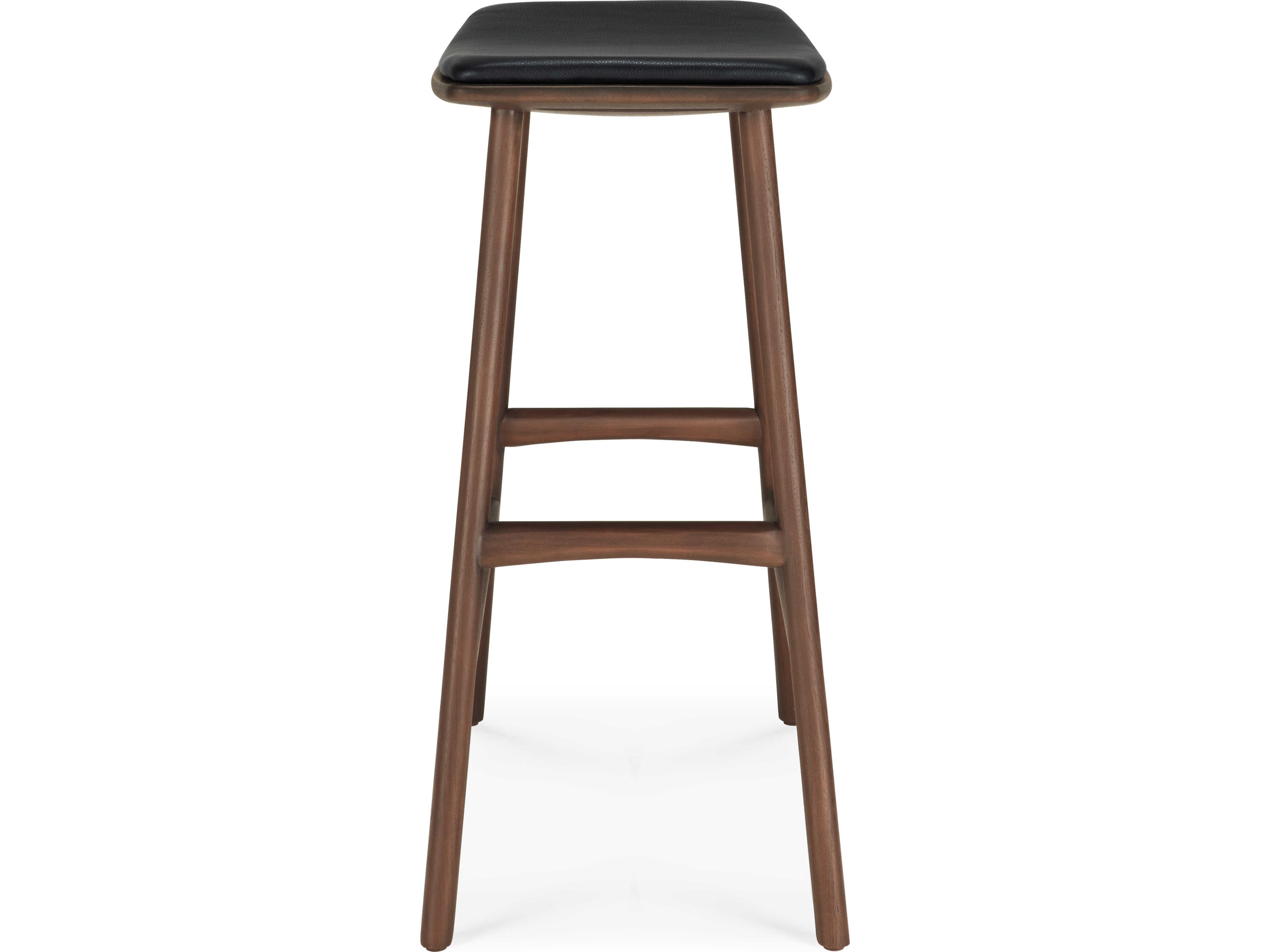 Ethnicraft Osso Teak Brown and Black Leather Counter Stool